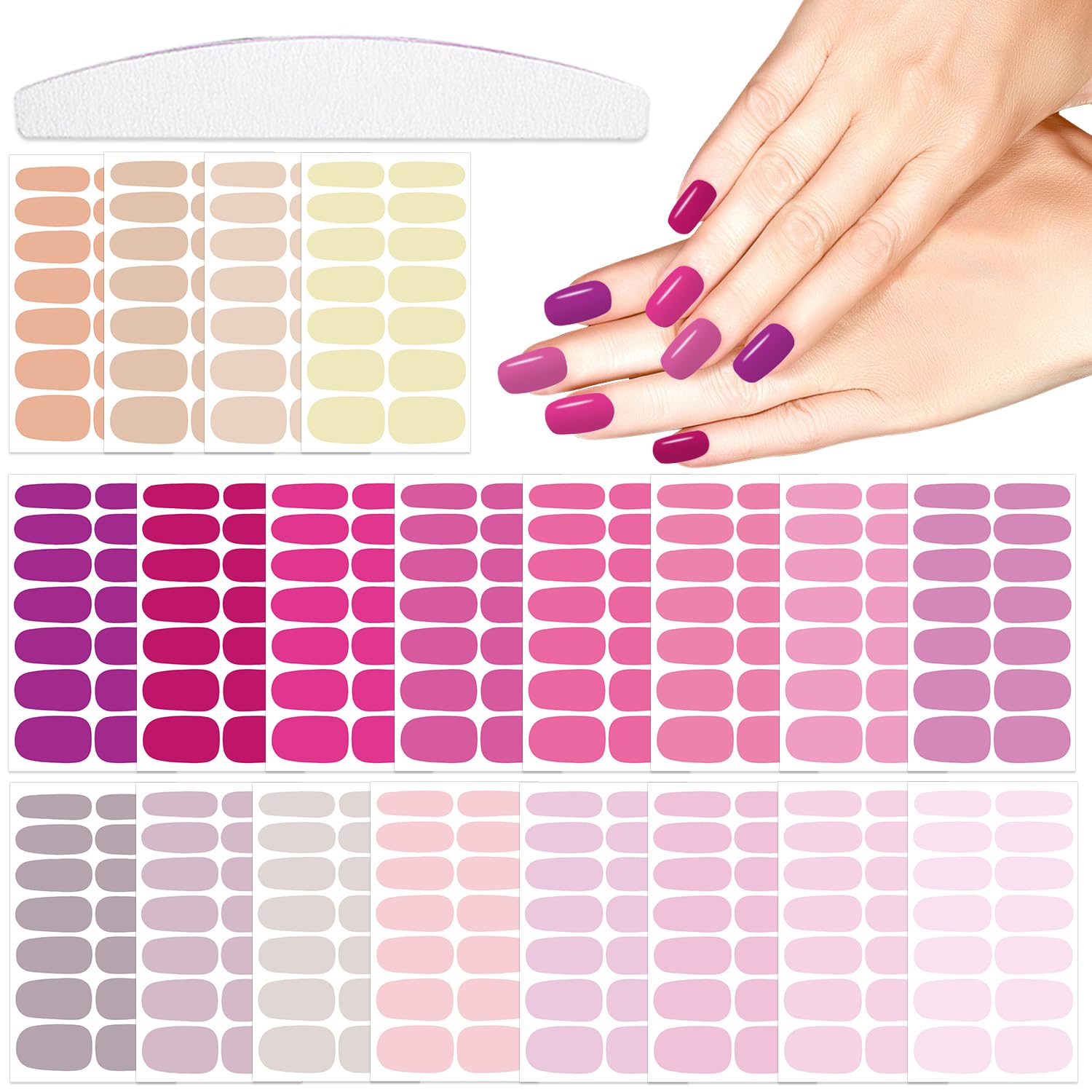 20 Sheets 280 Pcs Mix-Color Solid Nail Polish Strips for Women & Girls - Self-Adhesive Gel Nail Wraps in Pink, Yellow & More - Easy DIY Nail Art Stickers for Home, Party & Special Occasions