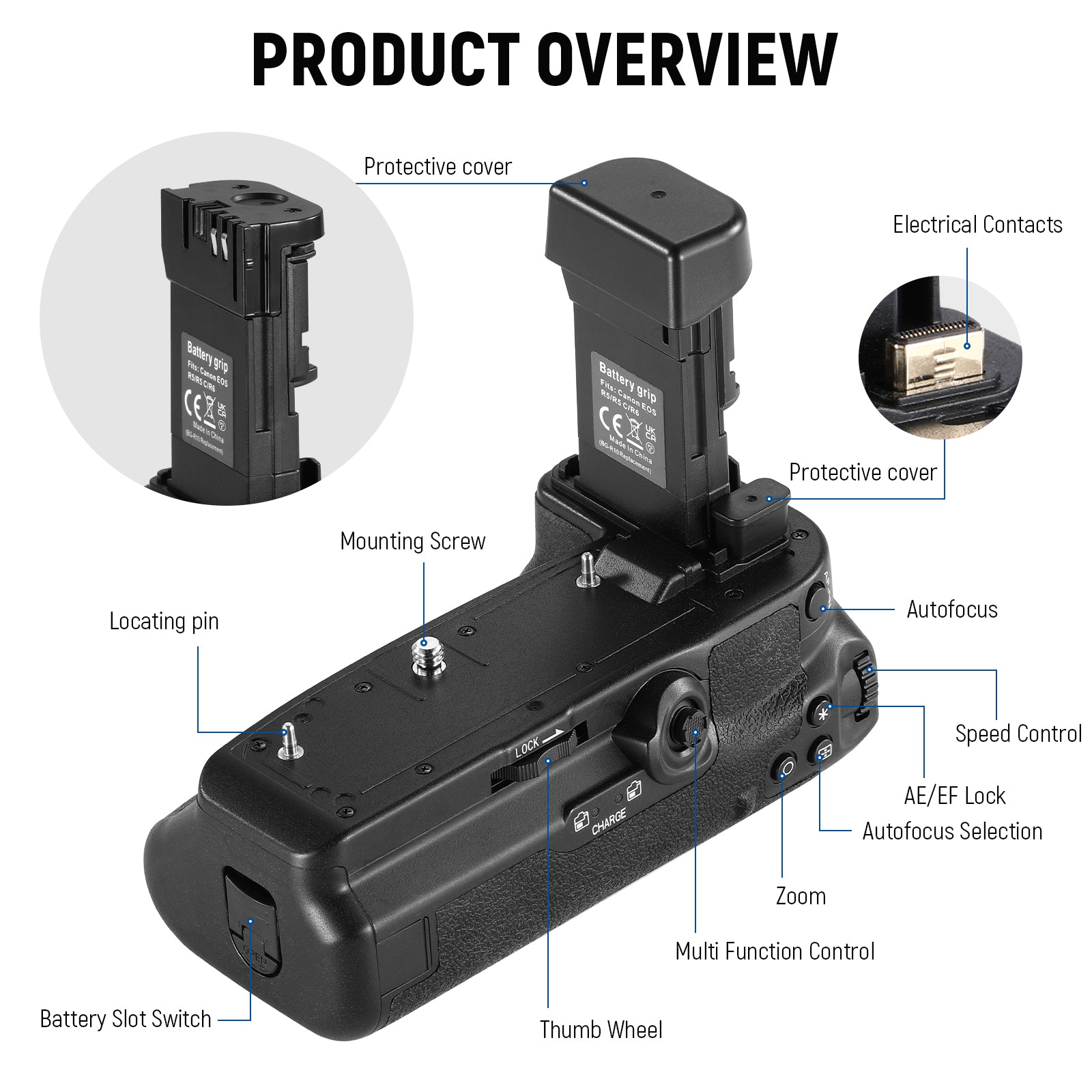 NEEWER BG R10 Replacement Battery Grip for Canon EOS R5 R5C R6 R6 Mark II - Compatible with Canon Cameras - Perfect for Photography, Videography & Travel Shooting
