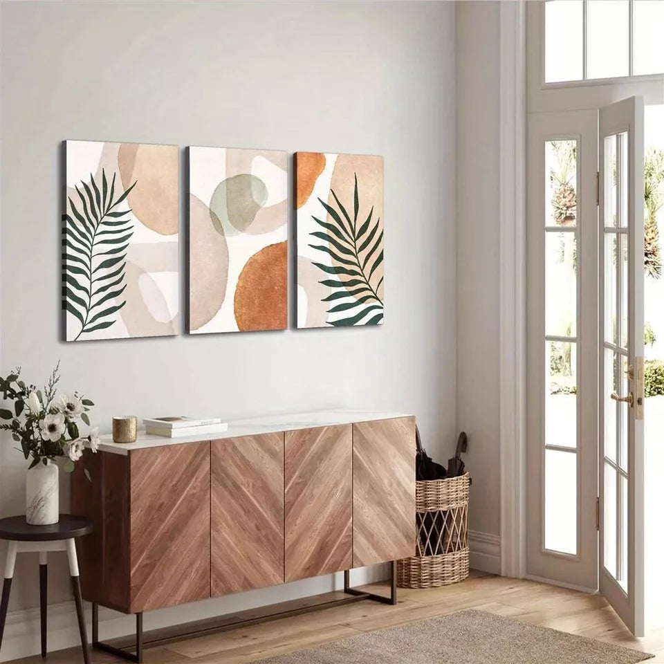 3-Piece Abstract Wall Art Set - Warm Neutral Tones Canvas Framed Paintings 50x70cm | High Quality Australian Made Ready-to-Hang Decor for Living Room, Bedroom & Office