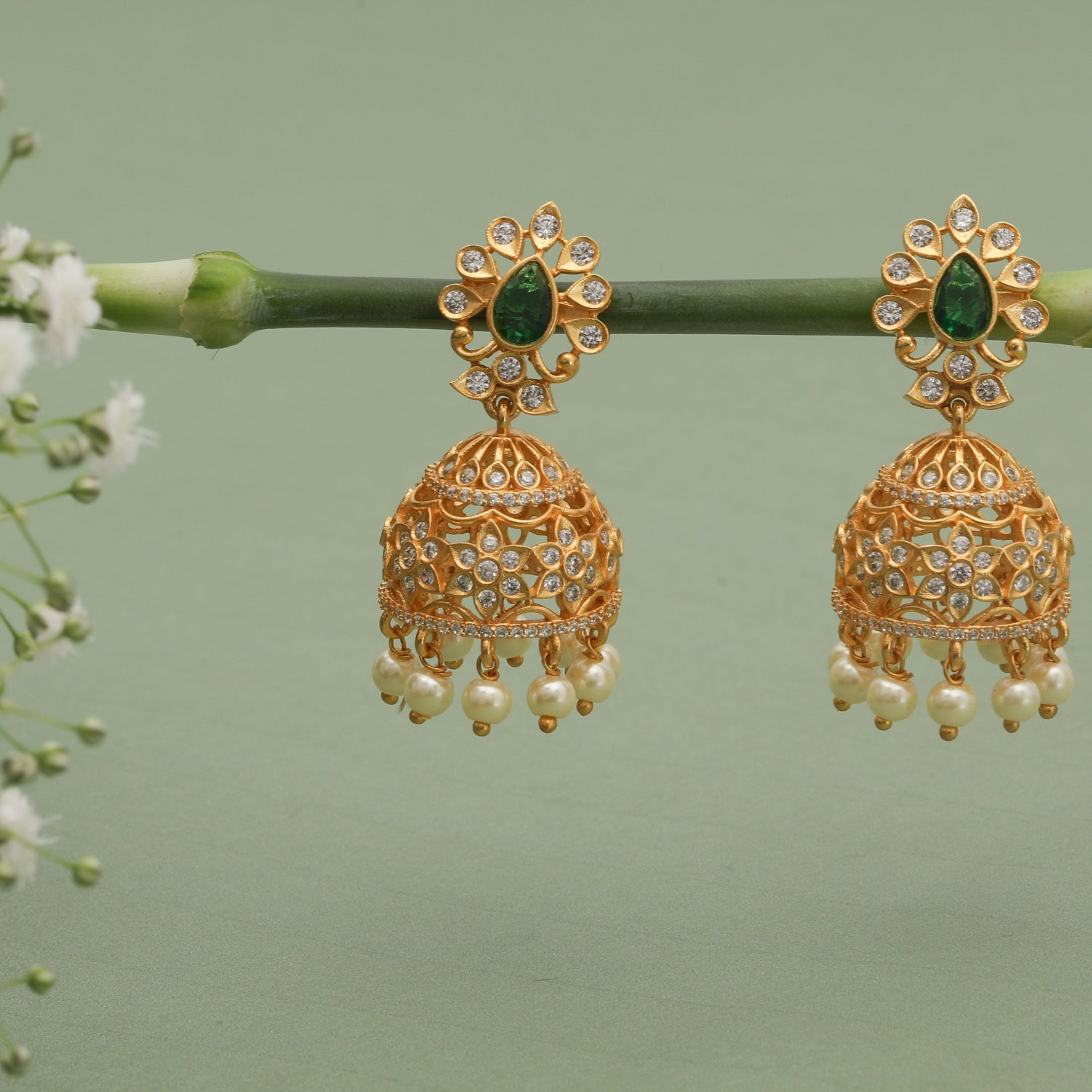 Harini Nakshatra CZ Jhumka Earrings for Women - Fashionable Indian Ethnic Jewelry - Perfect for Weddings, Parties & Festive Occasions