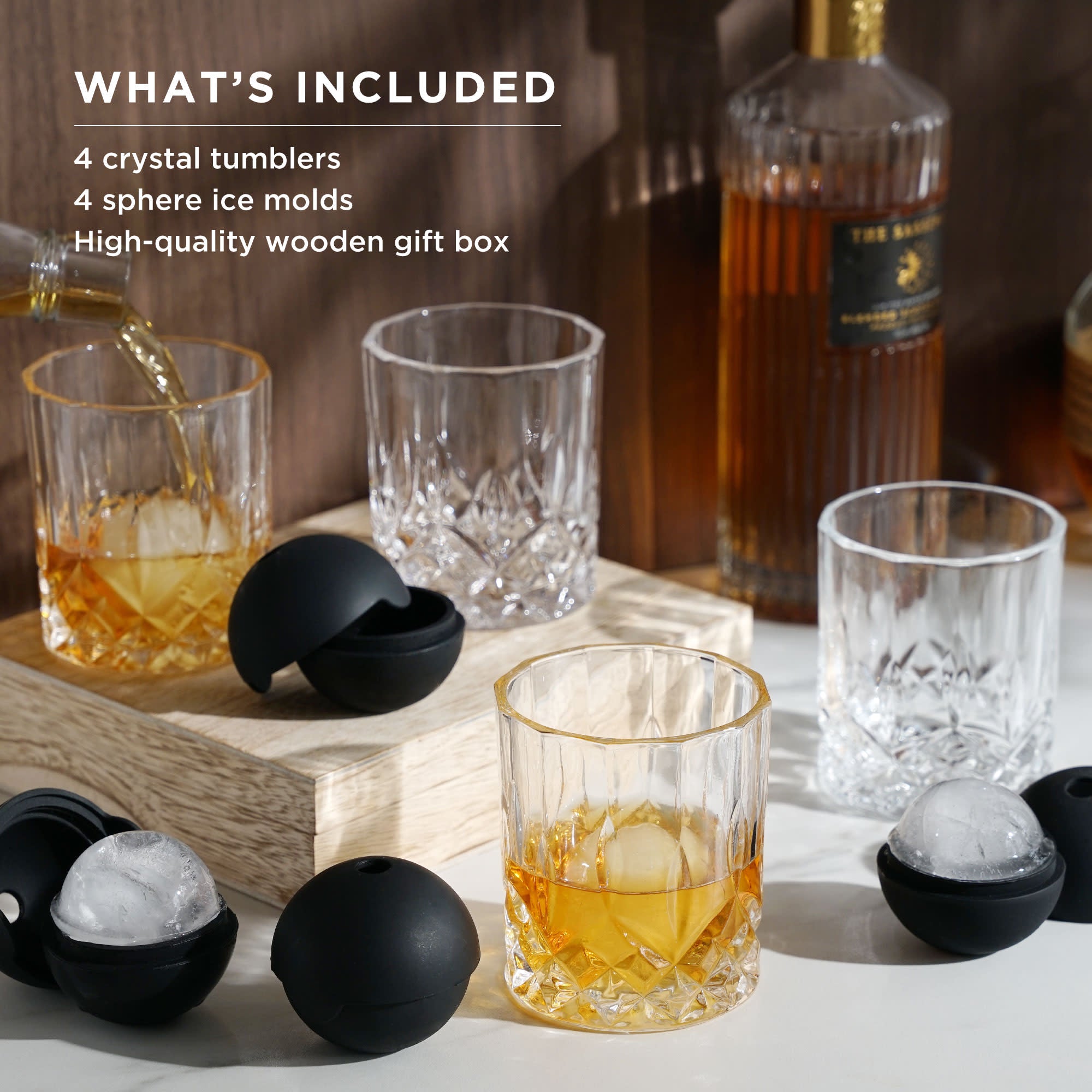 Premium 8-Piece Ice Sphere Mold Set with Crystal Clear Rocks Glasses - Perfect for Whiskey, Bourbon & Cocktail Entertaining at Home