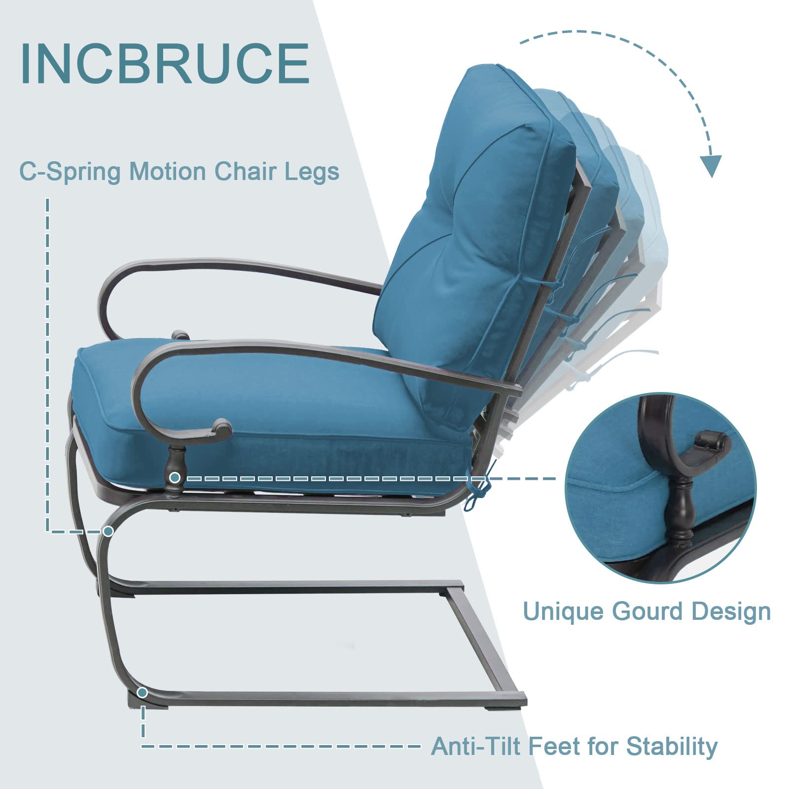 4-Piece Metal Outdoor Patio Furniture Set with Glider & Coffee Table - Wrought Iron Sectional Sofa with Removable Cushions (Blue) - Perfect for Garden, Backyard, Poolside & Outdoor Relaxation