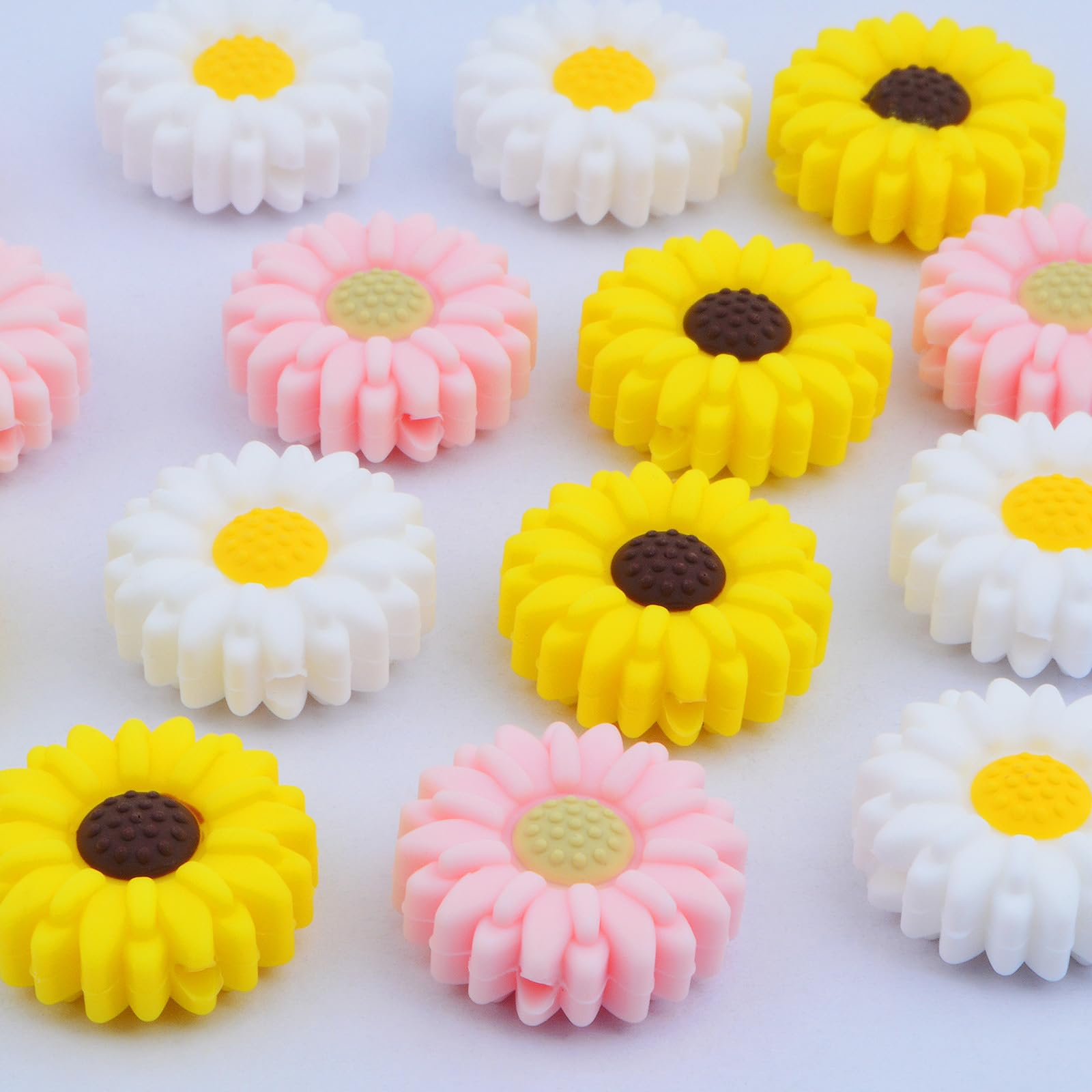 15pcs Sunflower Silicone Beads for DIY Jewelry & Crafts - 20mm Daisy Flower Spacer Beads in 3 Colors, Perfect for Keychains & Lanyards