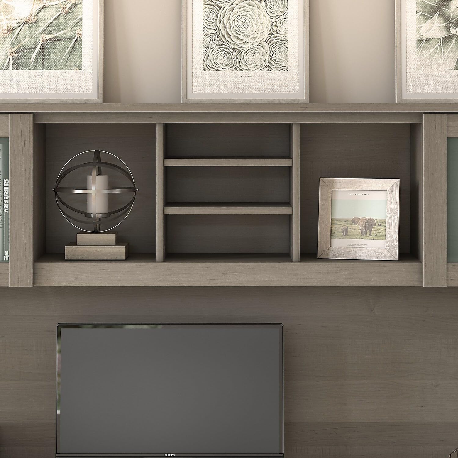 Bush Furniture Somerset 72W Desk Hutch in Ash Gray - Home Office Desk Organizer with Storage Shelf for Study, Work & Remote Work Setup