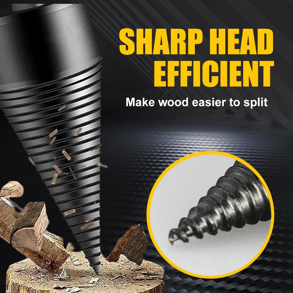 Upgraded Heavy Duty Wood Log Splitter Drill Bit - 32mm/42mm Removable Firewood Splitting Tool with 3 Handles (42mm) for Fireplace, Camping & Outdoor Wood Cutting