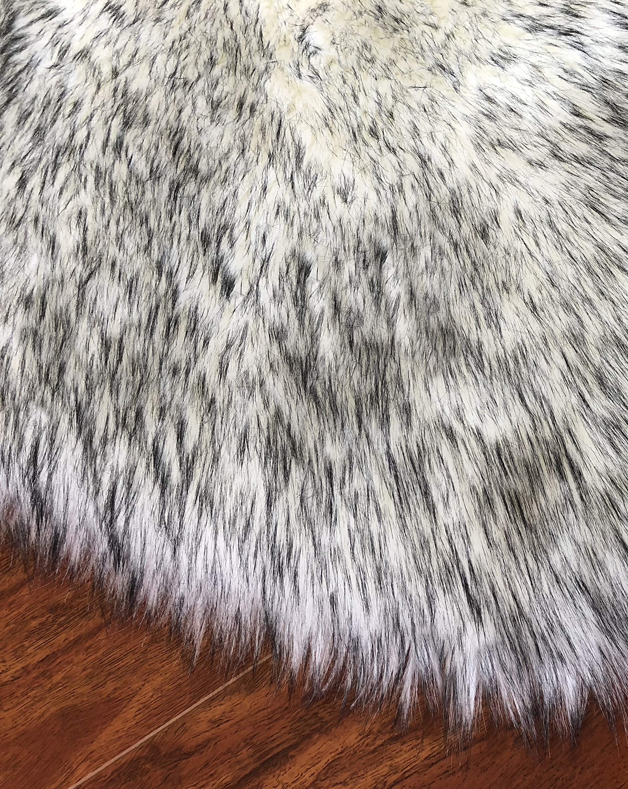 LAMBZY Genuine Sheepskin Silky Area Rug - Soft Washable Stain Resistant Rug with Non-Slip Bottom - Perfect for Kids Room, Living Room & Bedroom Decor - 2' x 6' White/Black - Cozy Floor Mat for Nursery, Home Office & Pet Areas