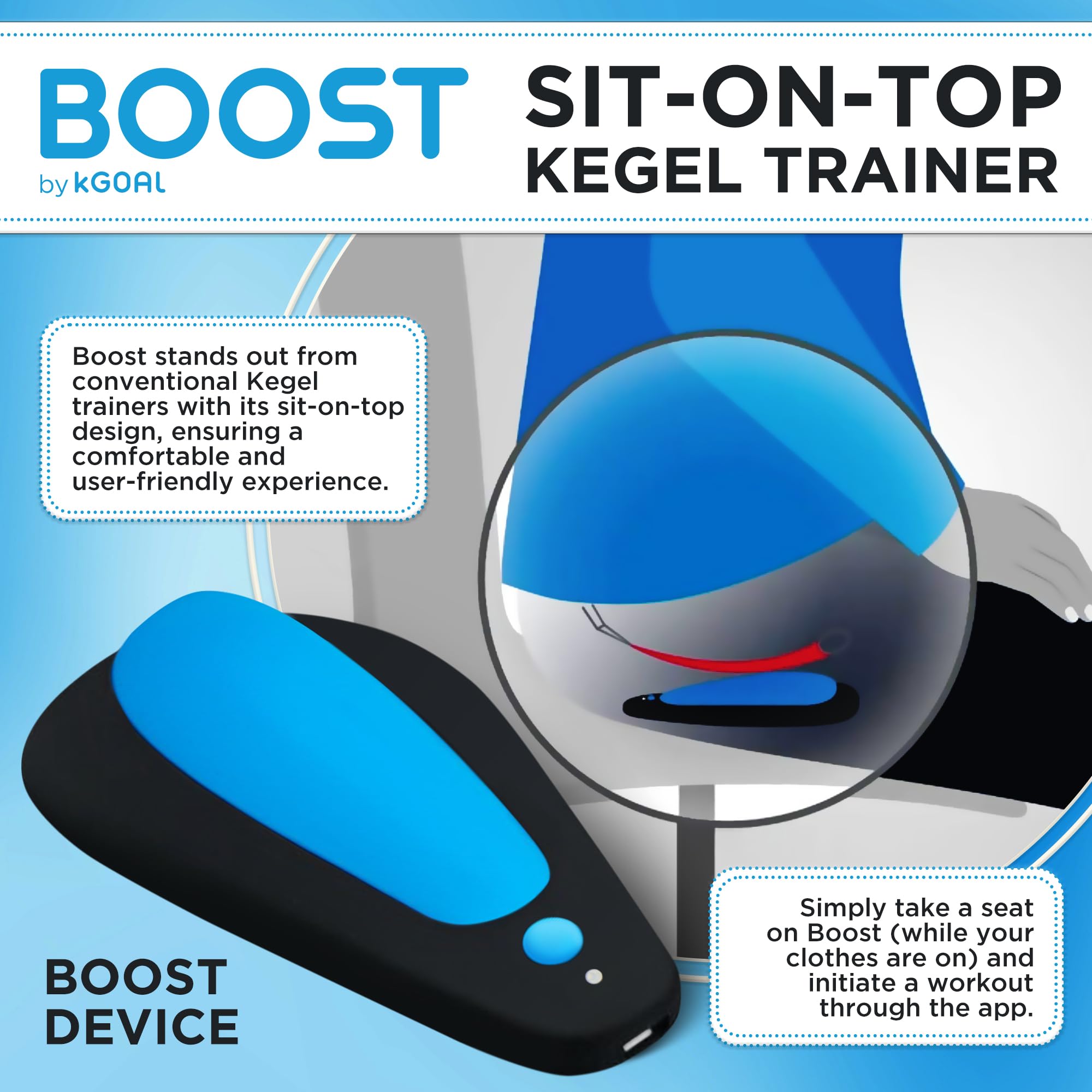 Boost Kegel Pelvic Floor Muscle Trainer for Men | Sit-On-Top Kegel Exerciser with Biofeedback for Bladder Control & Pelvic Floor Strengthening | Improve Stamina & Post-Prostate Surgery Recovery | Perfect for Home Gym & Postpartum Rehabilitation