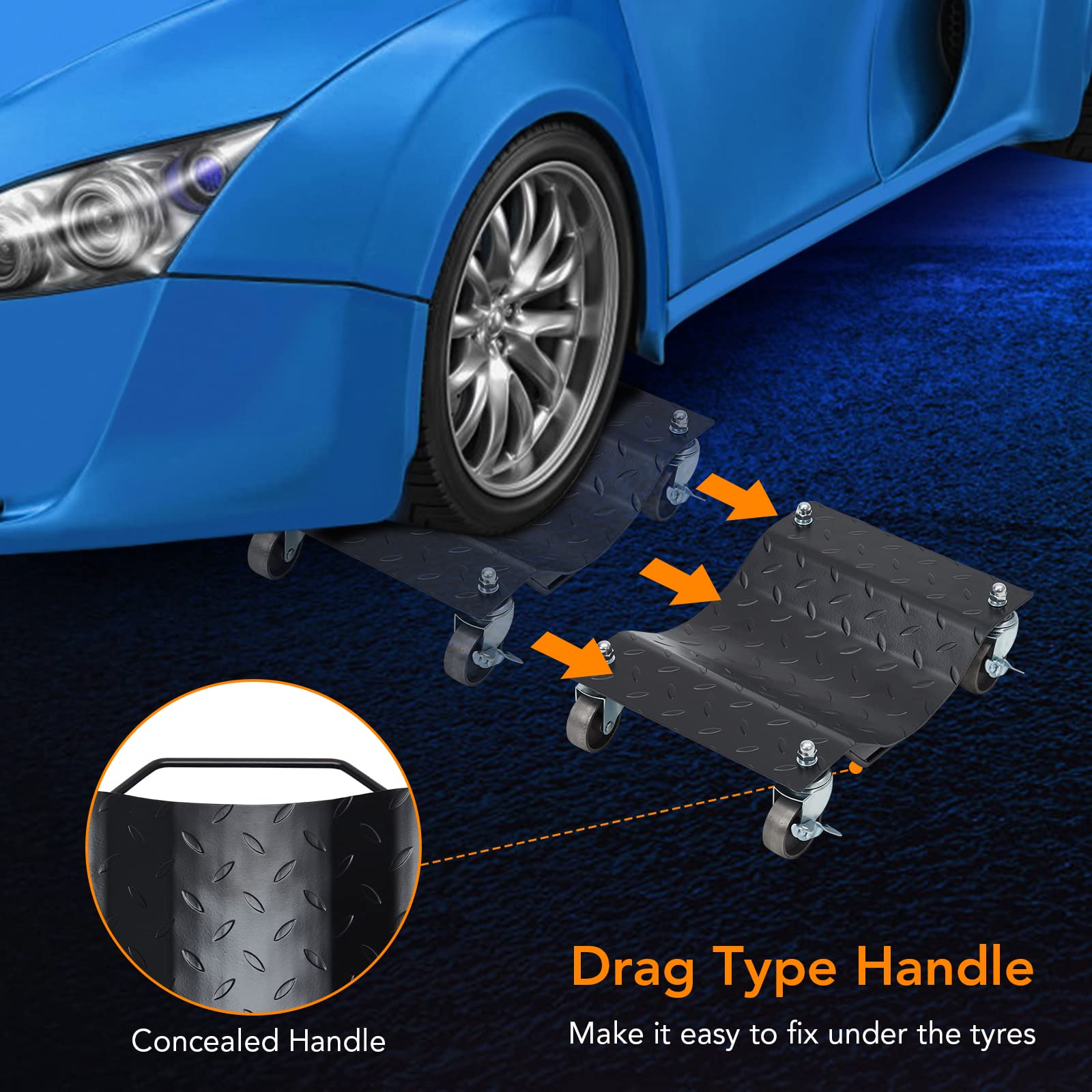 Towallmark 4-Pack Heavy Duty Car Dolly with 360° Swivel Wheels - 6000 lbs Capacity Vehicle Moving Dolly for Cars, Trucks, Trailers, Motorcycles & Boats - Upgraded Nylon Wheels (Black) | Perfect for Garage Organization, Auto Repair Shops & Boat Storage