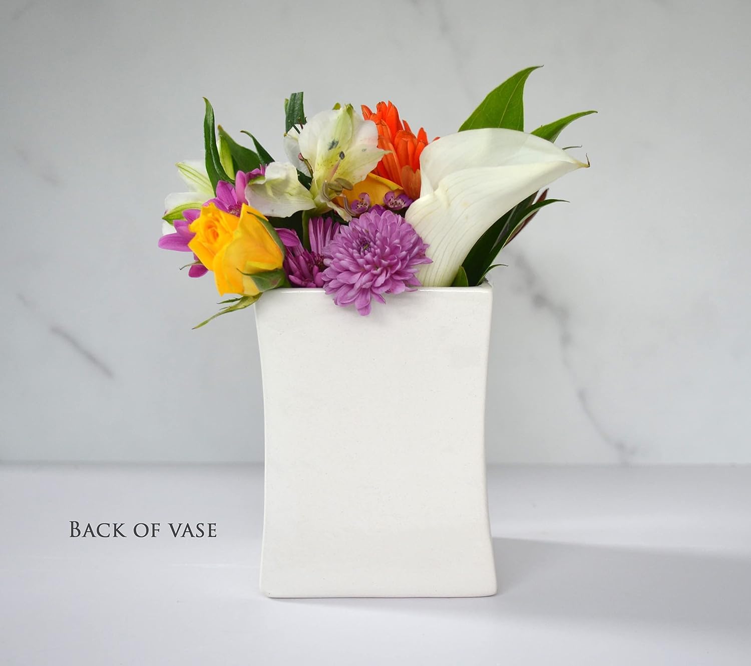 Square Ceramic Vase - Elegant Home Decor Gift for Grandma, Mother's Day or Birthday Present - Perfect for Living Room, Dining Table Centerpiece & Special Occasions