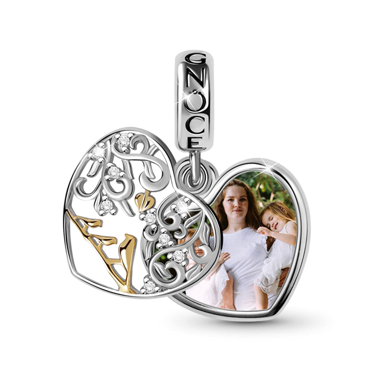 GNOCE Custom Photo Charm Pendant - Personalized Sterling Silver Jewelry for Bracelet or Necklace - Mother's Day Gift for Wife, Mom, Grandma - Perfect for Anniversaries, Birthdays & Special Occasions
