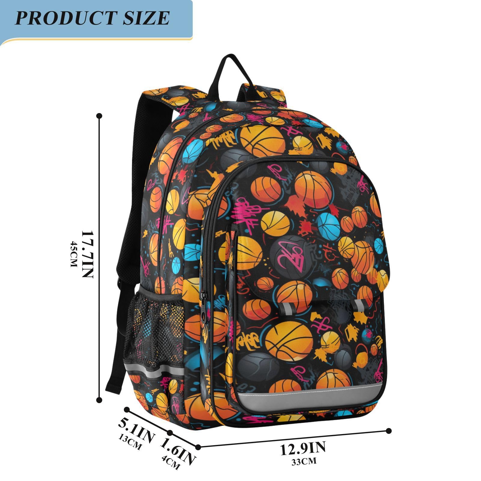 KFBE Basketball Backpack for Kids - Large Capacity School Bag with Reflective Stripes for Boys & Girls (12.9x6.7x17.7 inch) - Perfect for School, Sports & Travel