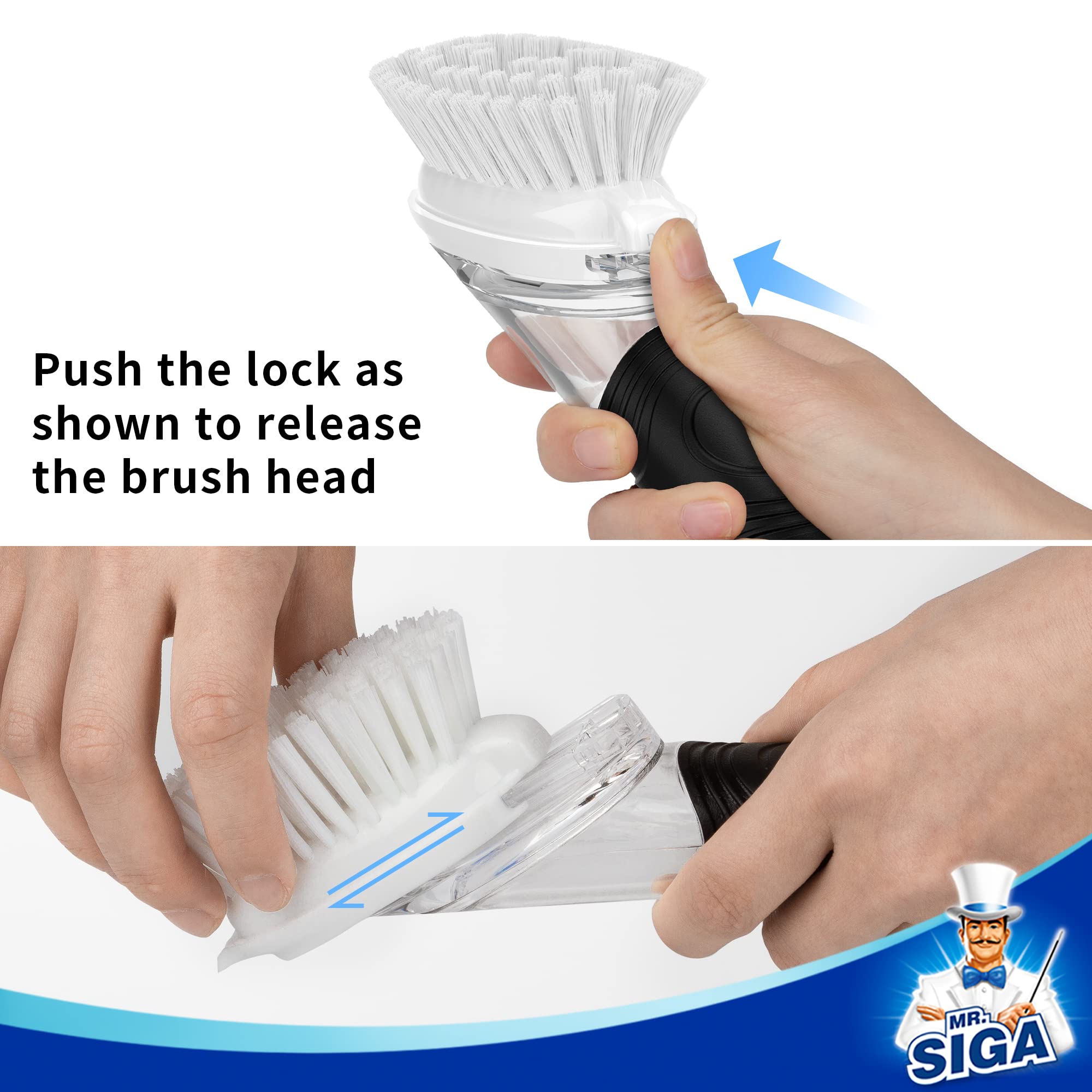 MR.SIGA Soap Dispensing Dish Brush Refills - 4 Pack Replacement Heads for Kitchen Cleaning | Perfect for Washing Dishes, Pots & Pans