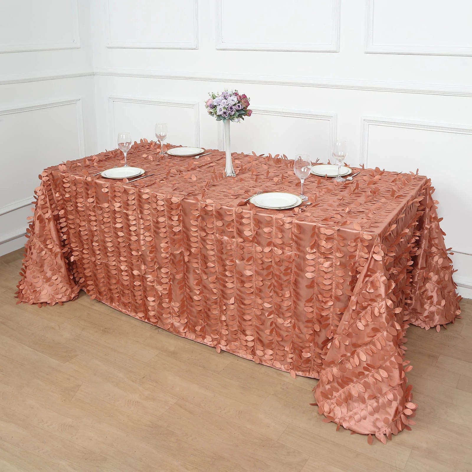 90x156 Inch Taffeta Rectangular Tablecloth with 3D Leaves Design - Elegant Dining Table Cover for Weddings, Parties & Home Decor
