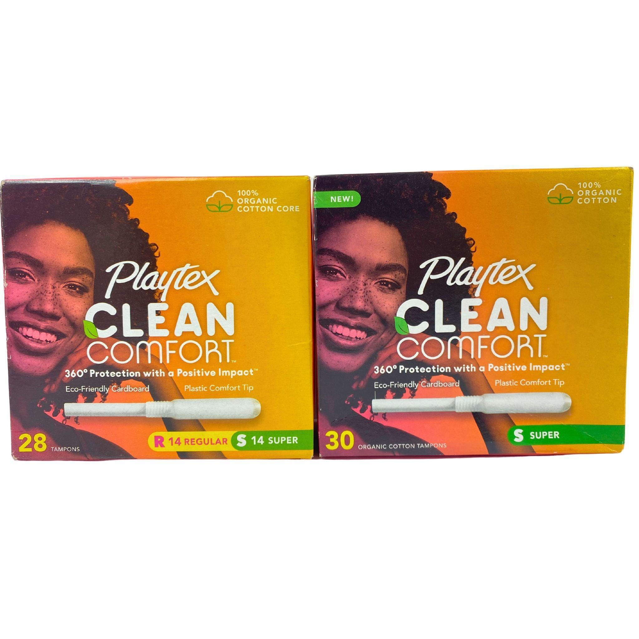 Playtex Clean Comfort 28 & 30 Tampons - 45 Count Pack with 360° Leak Protection for Women | Comfortable & Reliable Feminine Care for Active Lifestyles, Workouts & Daily Use