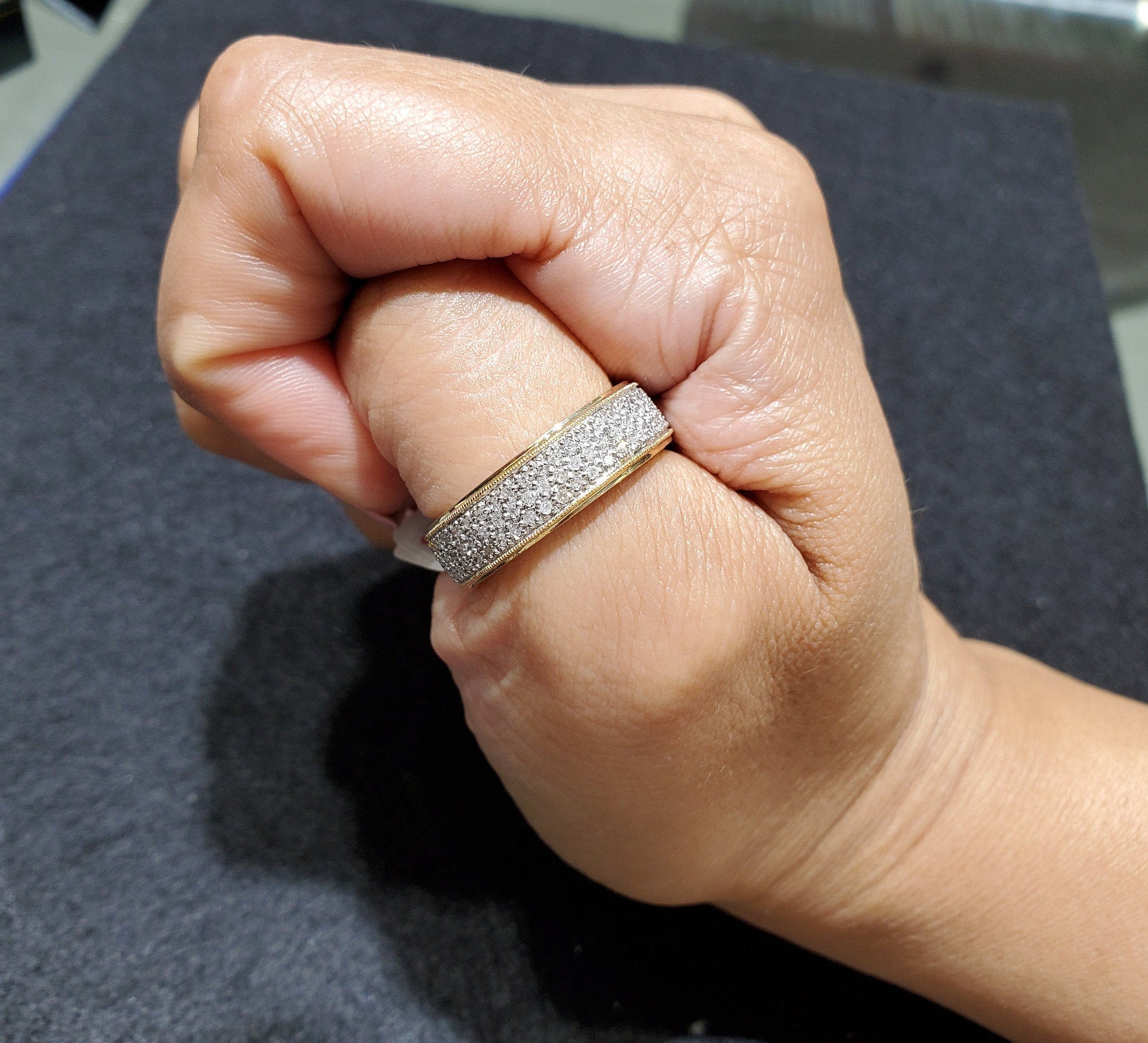 14K Two-Tone Gold Eternity Diamond Pave Wedding Band for Women - Perfect Engagement Ring & Anniversary Gift