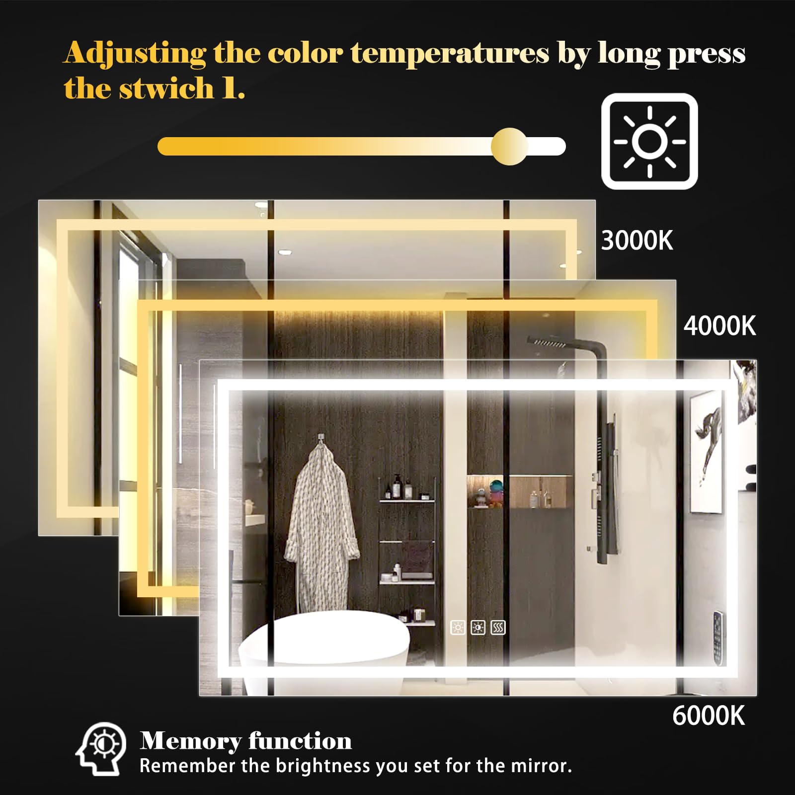 24x32 Inch LED Bathroom Mirror with Lights - Dimmable Anti-Fog Vanity Mirror with Memory Function, Front Lit Wall Mounted Mirror, Sand Matte White Finish & Waterproof Glass for Makeup, Shaving & Home Decor