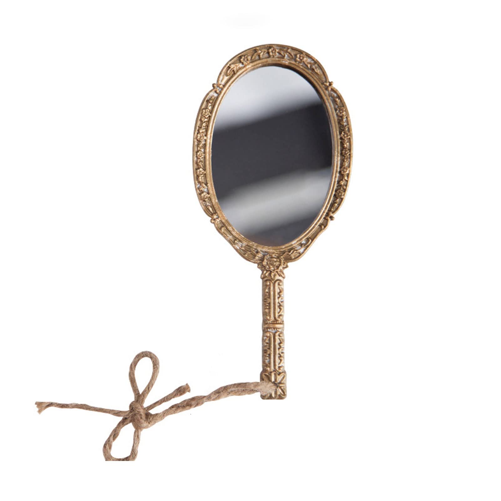 Vintage Rose Gold Handheld Makeup Mirror with Handle - Portable Travel Cosmetic Mirror for Women & Girls, Round Compact Mirror (7.4x3.3 inches) - Perfect for Home, Travel, Bridal Makeup & Gift Giving