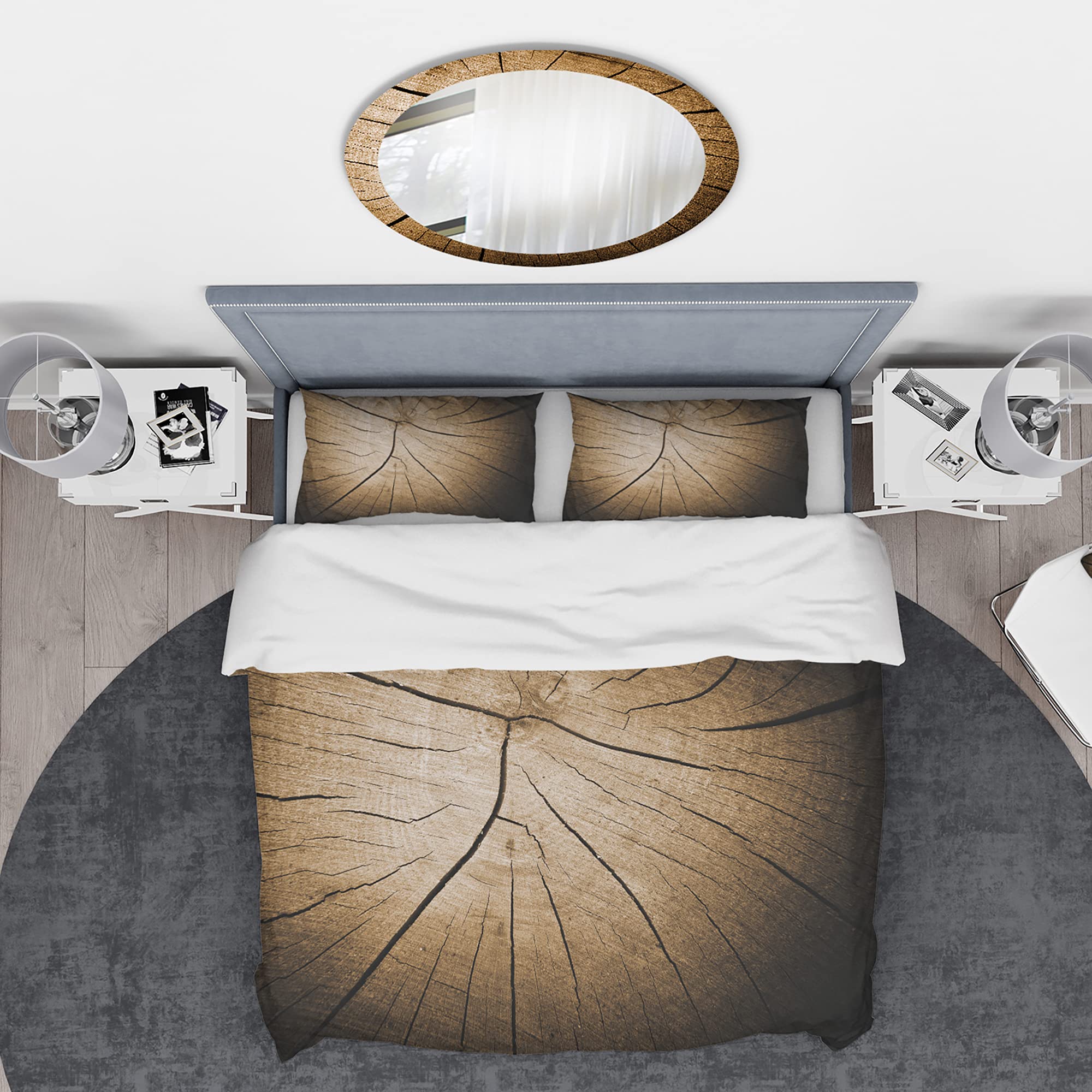 DesignQ 'Tree Grooves Annual Rings on Stump' Abstract Duvet Cover Set - King Size Bedding with Nature-Inspired Pattern - Perfect for Modern Bedroom Decor & Cozy Home Atmosphere