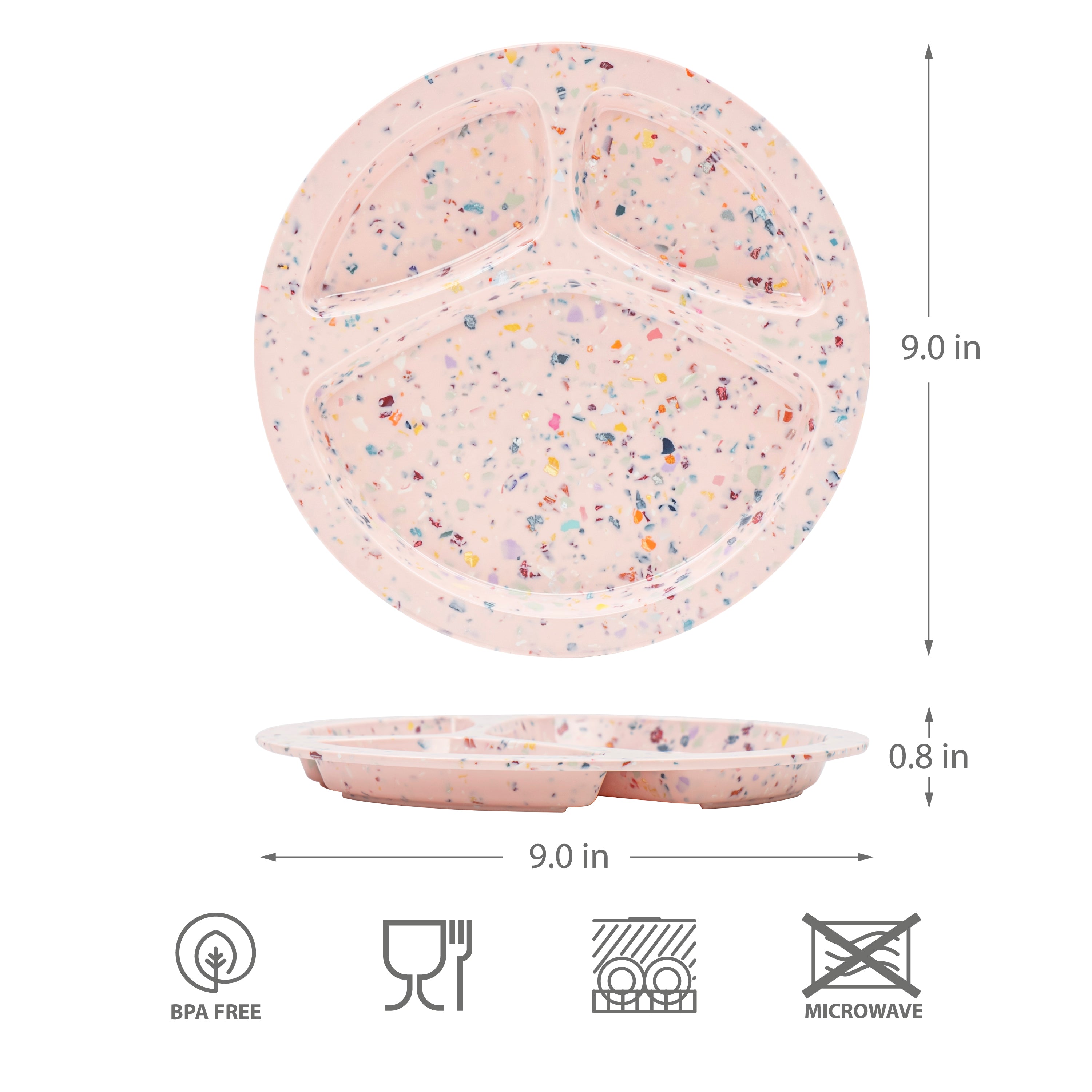 2-Piece 9-Section Confetti Divided BBQ Plates Set - Pink for Outdoor Picnics, Parties, and Grilling Events