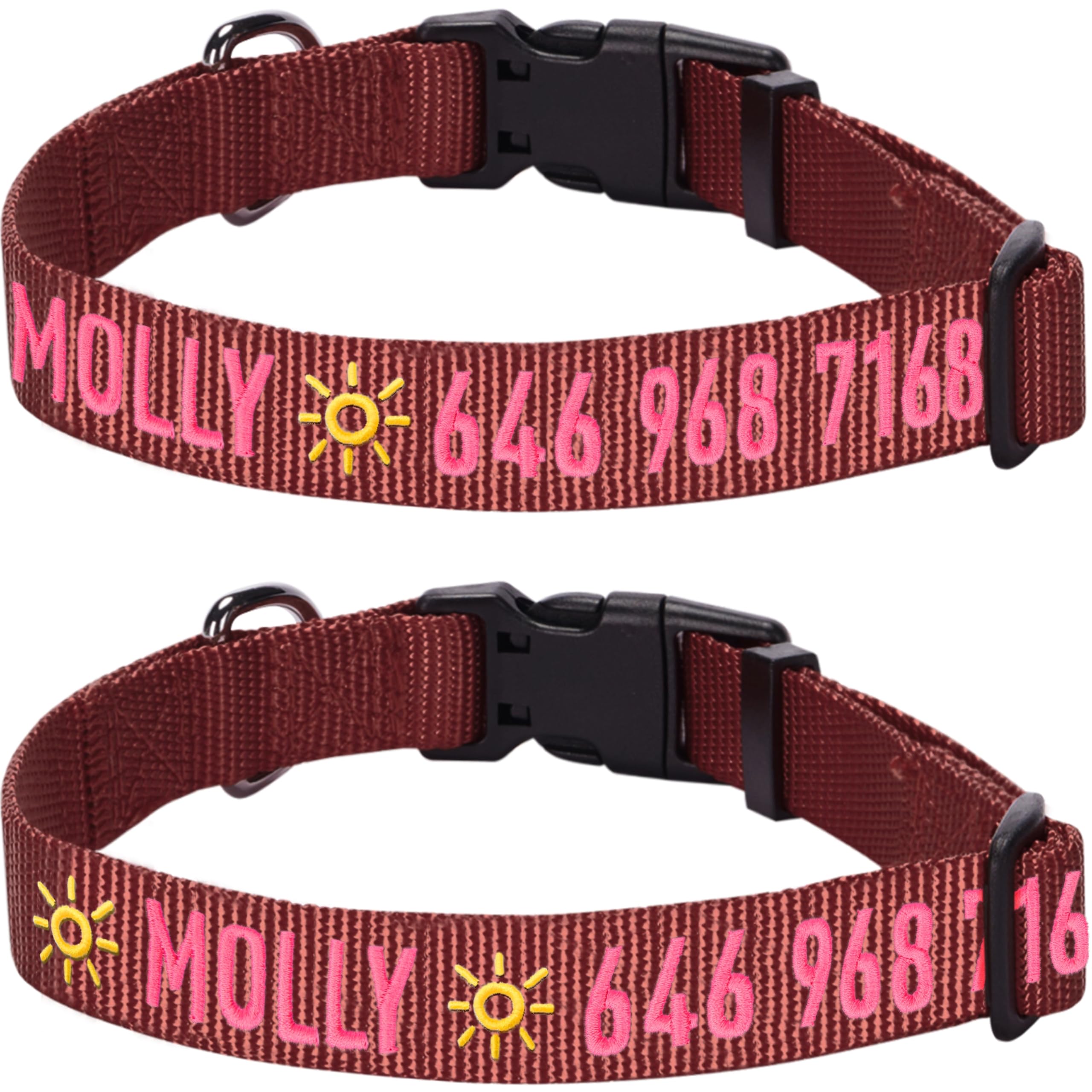 Personalized Dog Collars for Small Dogs - Adjustable Pet Collar with Custom Name & Phone Number Embroidery | Blueberry Pet Essentials (Fired Brick, Small) | Perfect for Daily Walks, Training & Identification