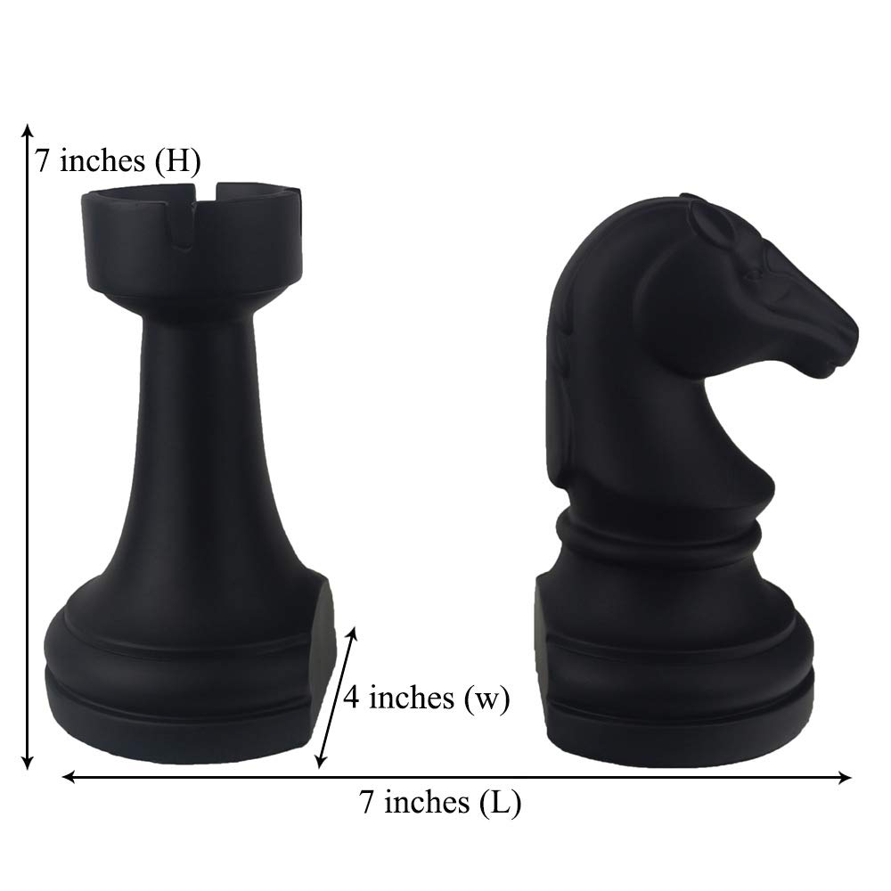 Decorative Chess Bookends - Heavy Duty Black Book Supports for Office & Home - Unique Desk & Bookrack Decor - 7