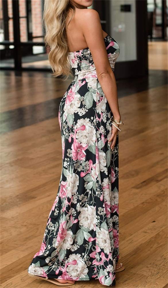 PRIMODA Women's Strapless Tube Top Maxi Dress - Floral Boho Beach Dress with Pockets | Summer Vacation, Beach Party, Music Festival Outfit