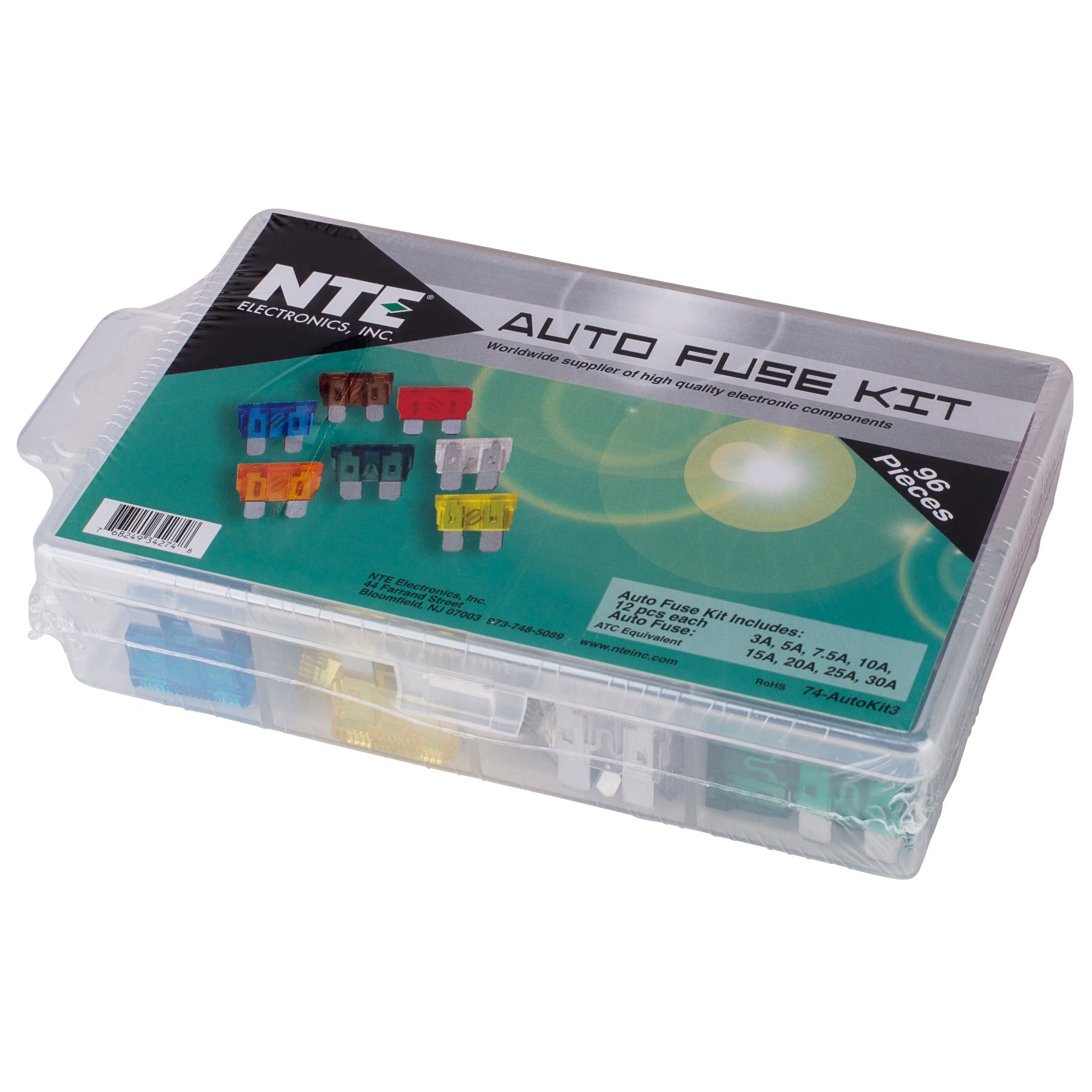 NTE Electronics 74-AUTOKIT3 Automotive Fuse Kit - 96 Piece Standard ATC Equivalent Assortment for Car, Truck & Vehicle Electrical Systems Repair & Maintenance