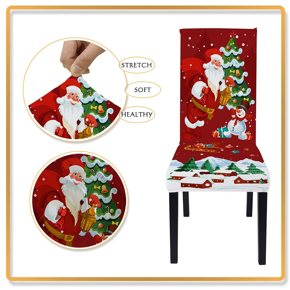 LIPOR Set of 6 Stretchable Christmas Dining Chair Slipcovers - Santa Claus & Christmas Tree Print Washable Parsons Chair Covers for Holiday Decor - Perfect for Home, Kitchen & Restaurant Use During Christmas Season