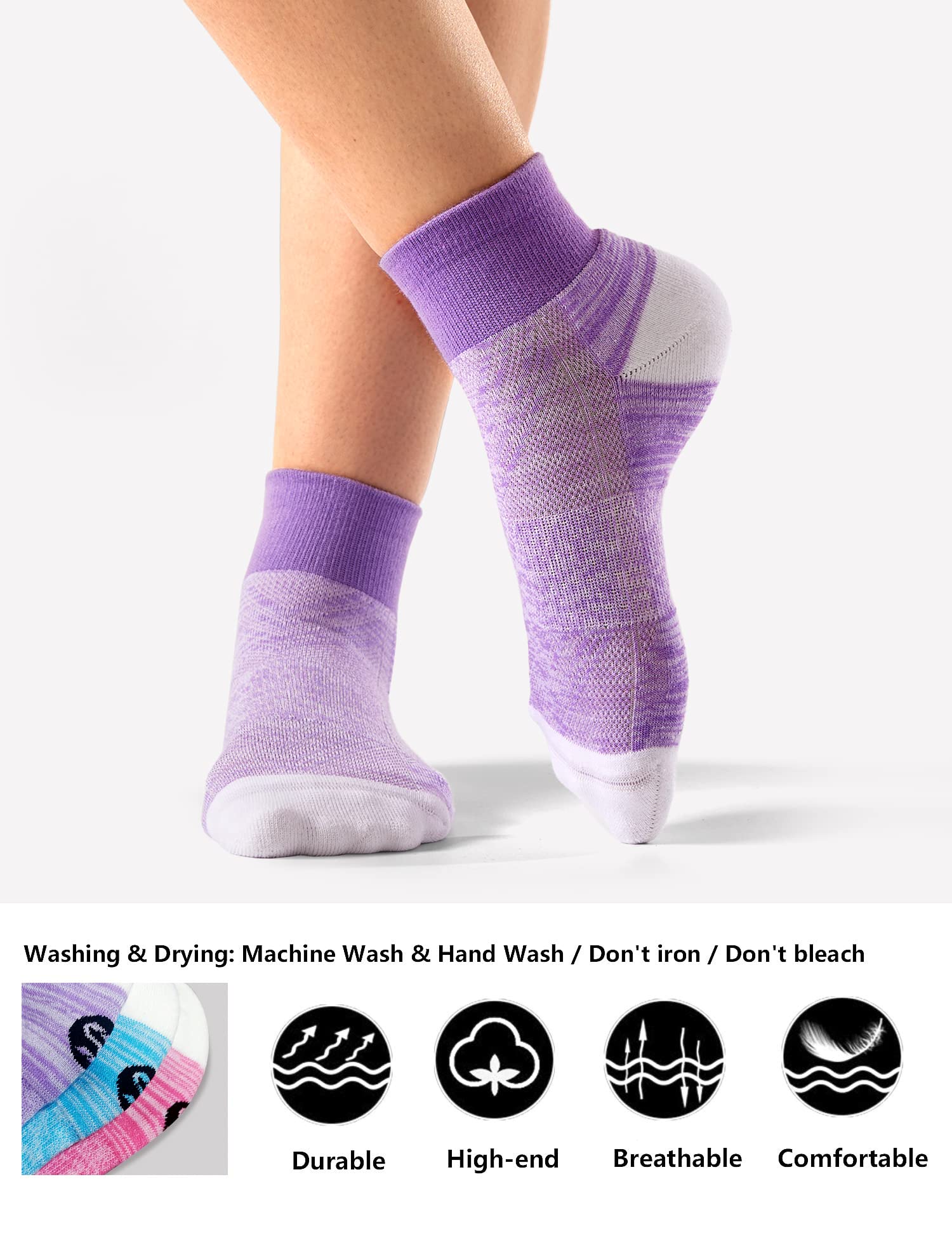 CS CELERSPORT 6 Pairs Women's Running Ankle Socks - Breathable Athletic Sports Socks with Cushioning for Jogging, Gym & Workout - Comfortable No Show Socks for Women's Sneakers
