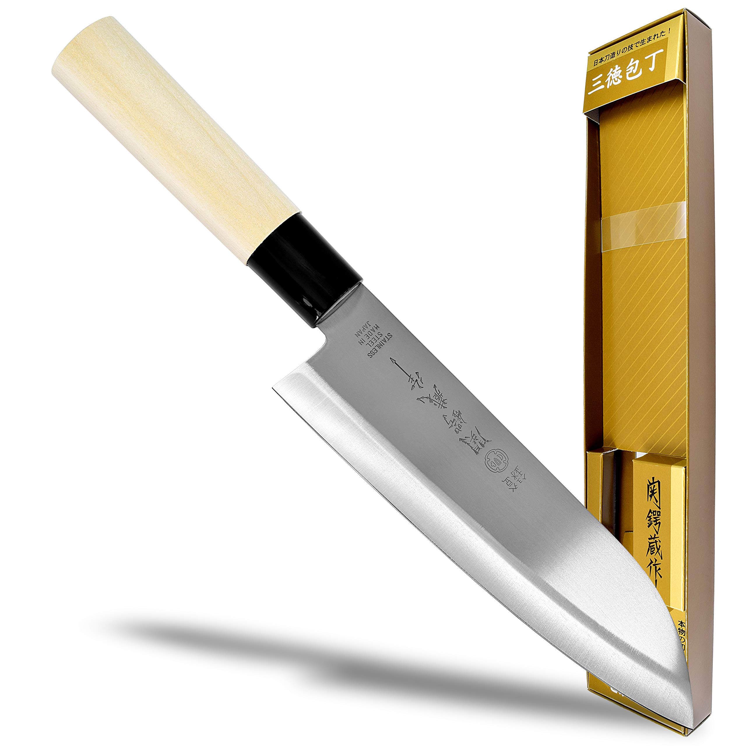 Seki Japan TSUBAZO Japanese Utility Chef Kitchen Knife - Premium Stainless Steel Santoku Knife with Shiraki Handle, 170mm (6.7 Inch) - Perfect for Slicing, Dicing & Chopping Vegetables, Meat & Fish