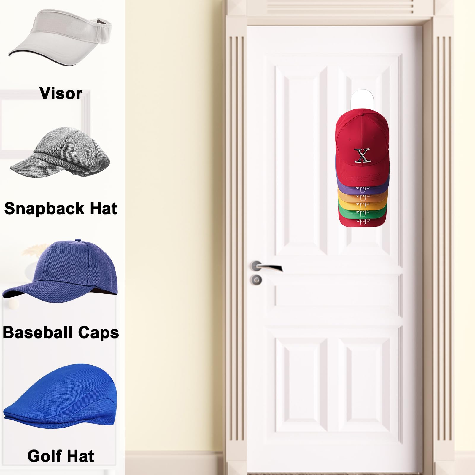 2-Pack Acrylic Baseball Cap Organizer - Wall Mount Hat Rack for Men & Women with Strong Adhesive - Clear Sticky Hooks for Closet, Door & Wall Storage - Perfect for Displaying Caps in Bedroom, Garage or Entryway