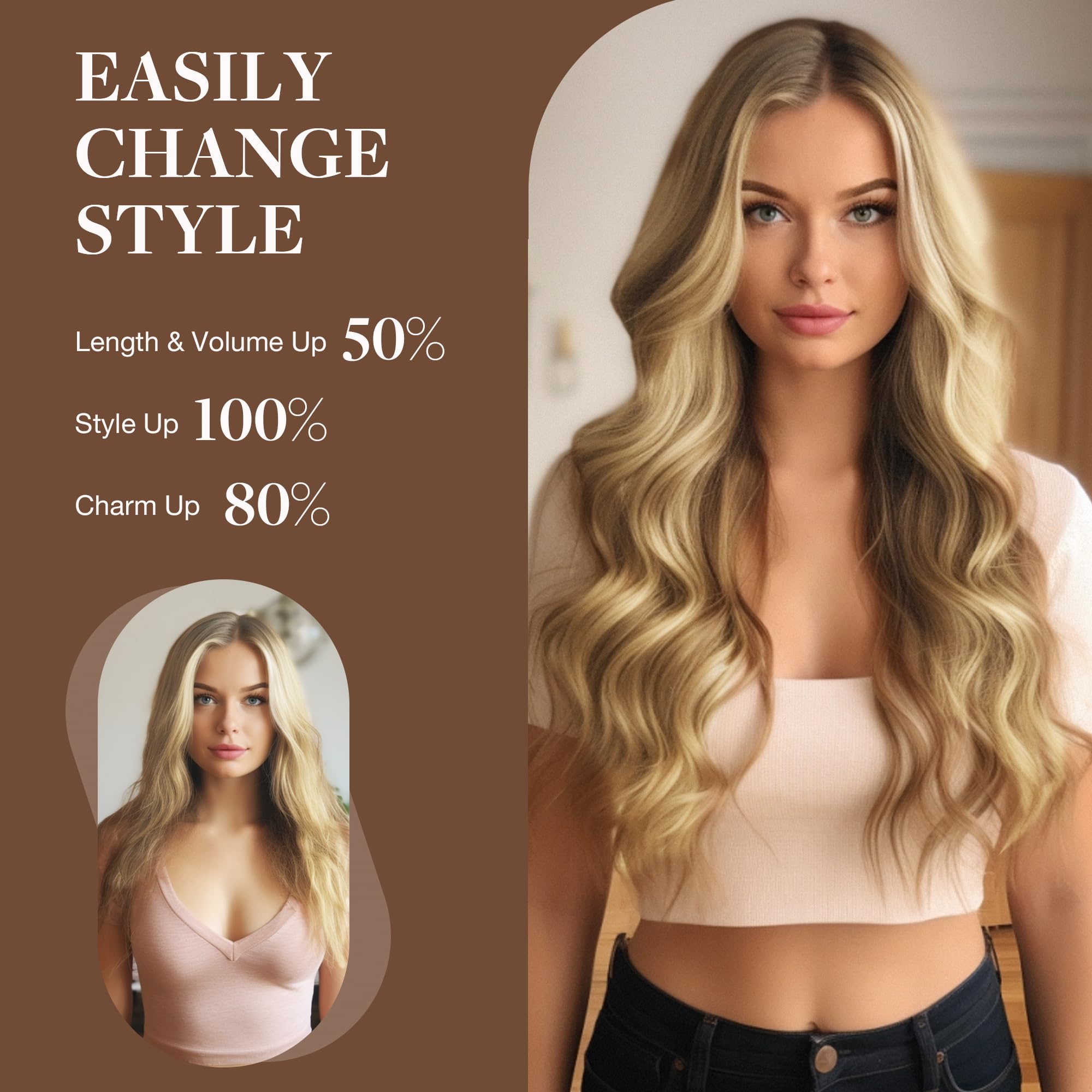 GOO GOO 20Inch 60C Platinum Blonde Human Hair Extensions - 110g Invisible Wire Hairpiece with Transparent Seamless Fish Line for Natural Look | Perfect for Weddings, Parties & Daily Styling