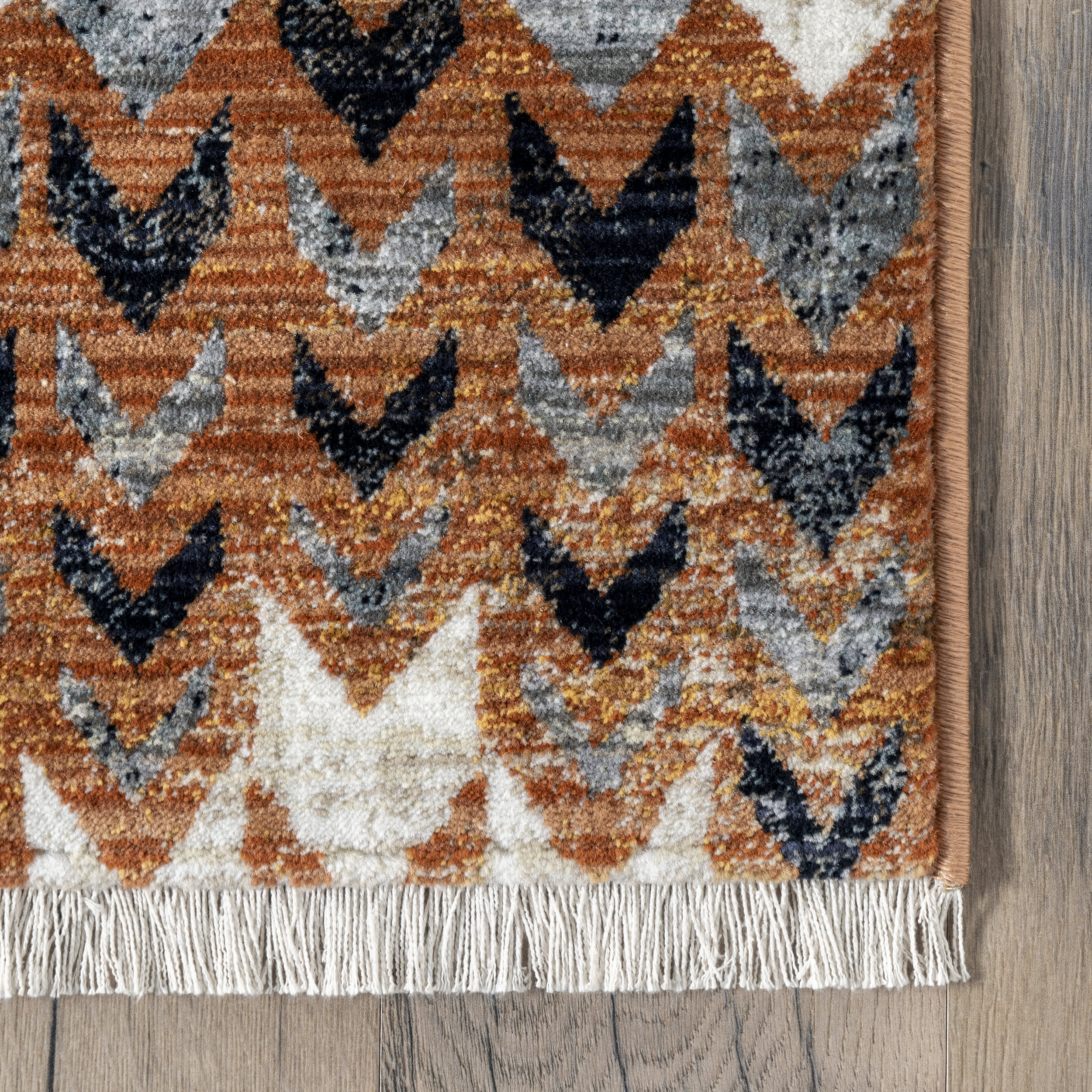 Deedra Geometric Banded Rug in Rust - Modern Bohemian Area Rug for Living Room, Bedroom & Home Decor