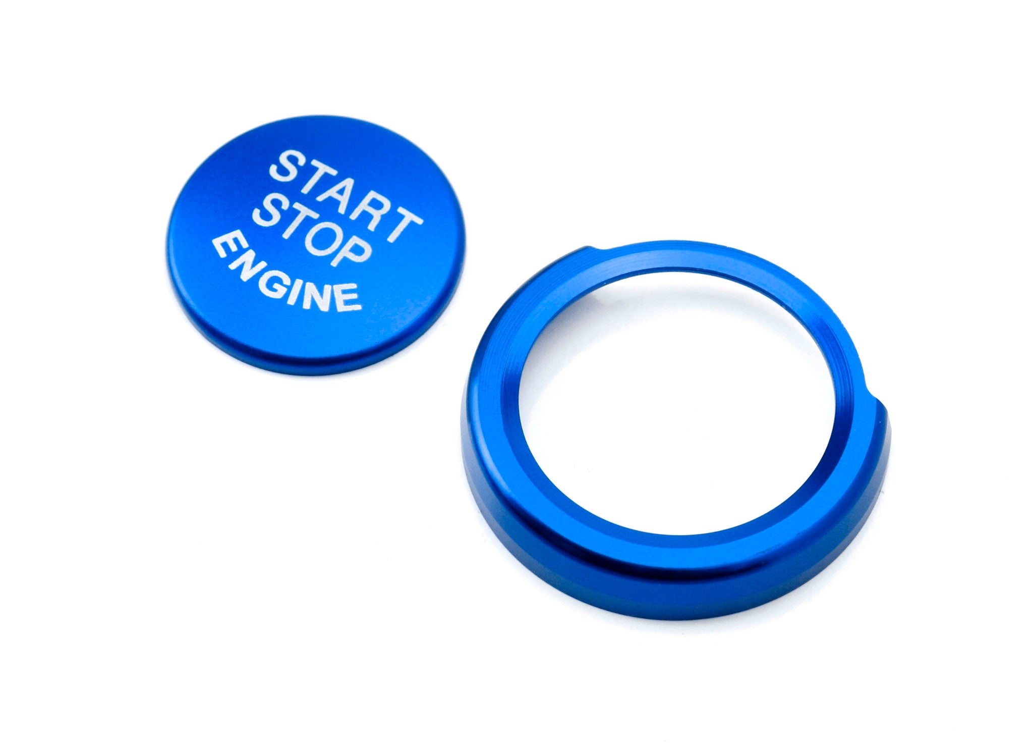 Blue Aluminum Keyless Engine Push Start Button with Surrounding Ring Trim for BMW - Upgrade Your Car's Ignition System for a Sleek & Modern Look | Perfect for BMW Enthusiasts & Custom Car Builds