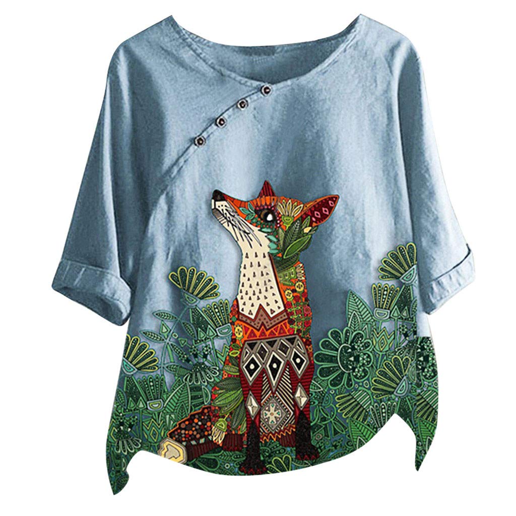 Women's Linen Shirts - Floral Print Short Sleeve Vintage T-Shirt for Autumn | Plus Size Casual Blouse for Sports & Everyday Wear