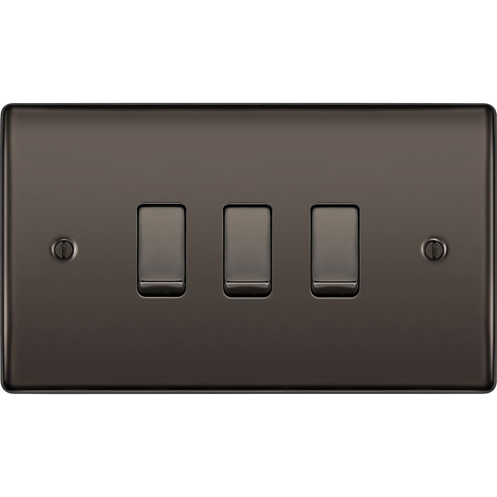 BG Nexus Metal Black Nickel 3G 2W Light Switch NBN432 - Modern Electrical Wall Plate for Home & Office Decor | Perfect for Living Room, Bedroom, and Commercial Spaces