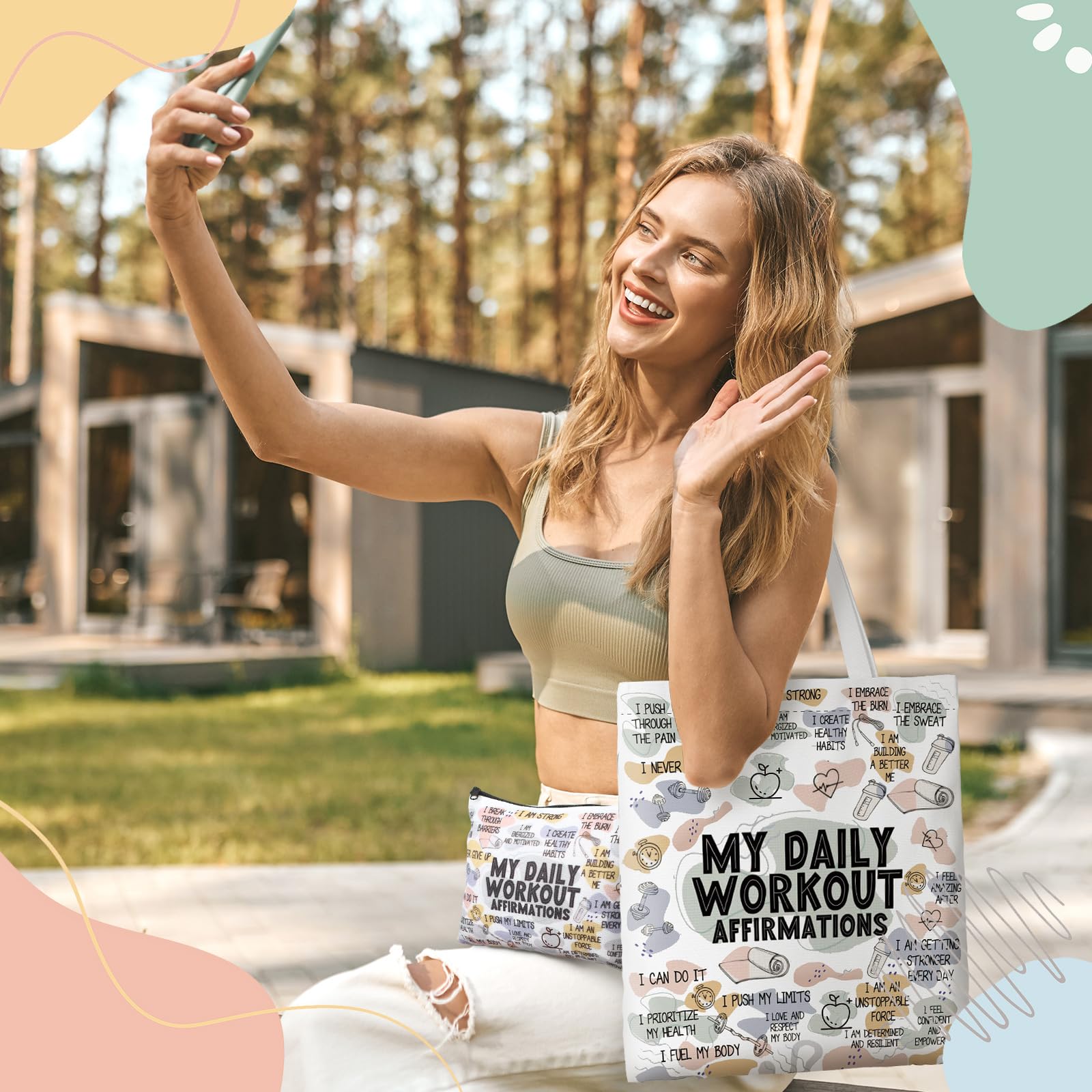 2-Pack Inspirational Makeup & Tote Bags for Women - Motivational Affirmation Gym Bags, Perfect Gift for Singers, Moms & Fitness Enthusiasts - Great for Workouts, Travel & Daily Encouragement