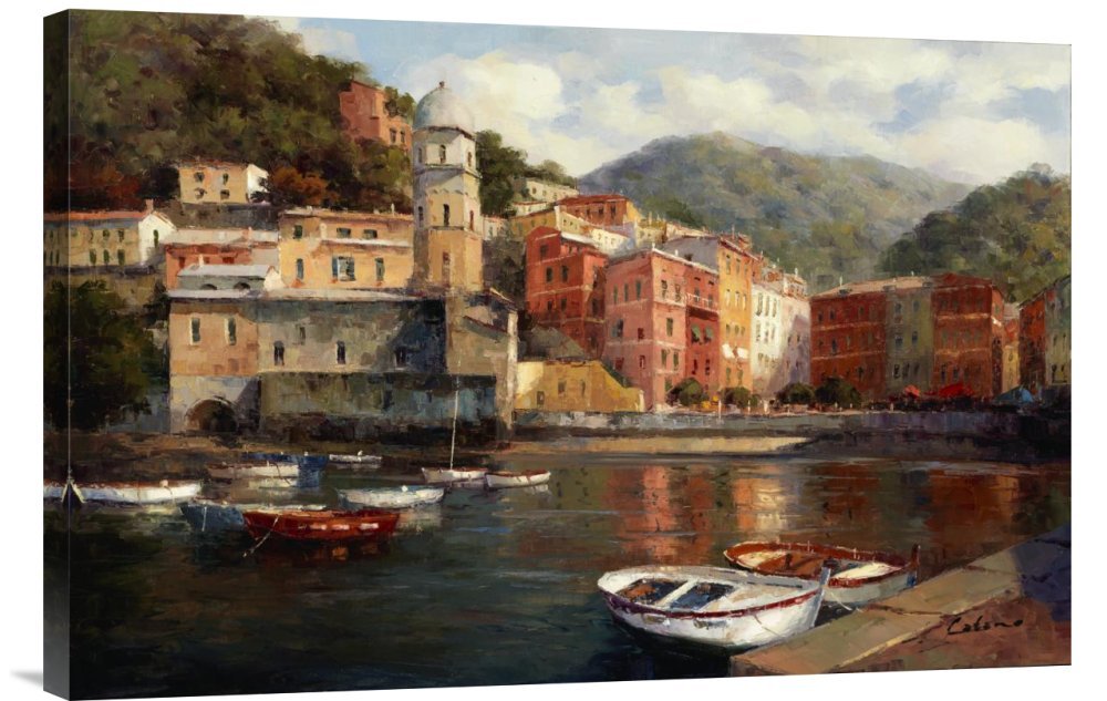 Serenity at Harbor Canvas Wall Art Print - Gallery Wrapped Giclee for Home & Office Decor | Coastal Landscape Painting for Living Room, Bedroom & Office Spaces