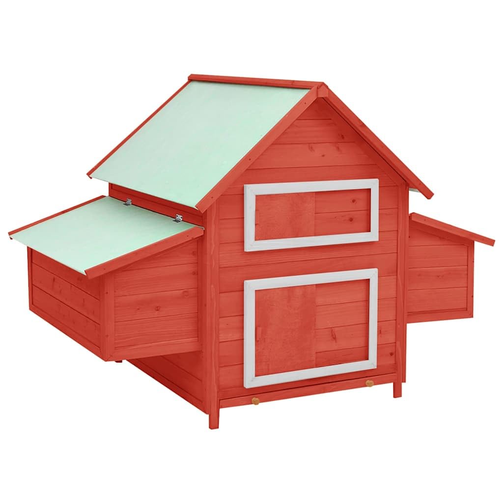 Premium Solid Firwood Chicken Coop with Front Window & Nesting Boxes - Easy to Clean, Weatherproof Roof, Red & White Design (59.8