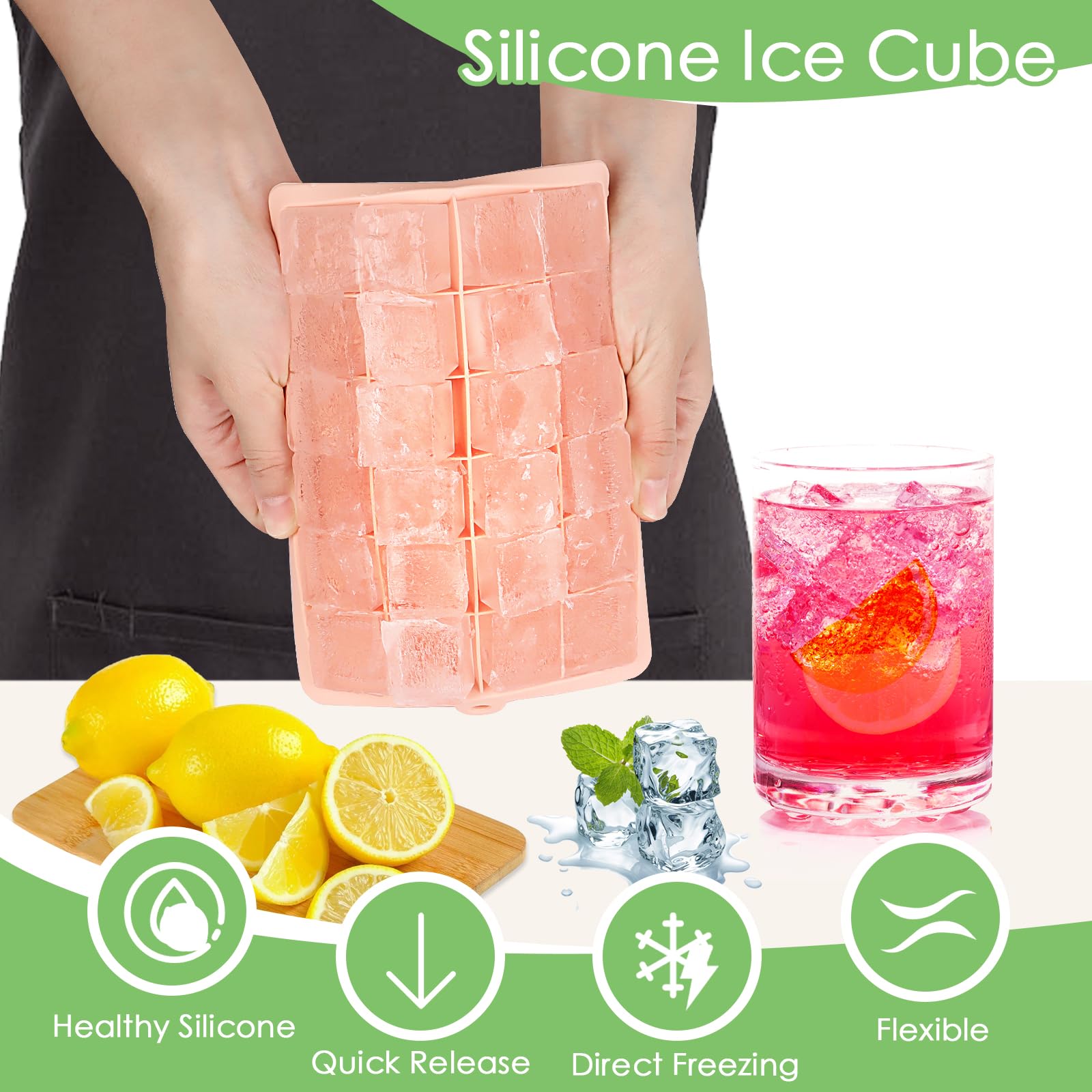 VFANDV Stackable Silicone Ice Cube Trays - 3 Pack, 24 Silicone Ice Molds for Fruit, Wine, Cocktails & Ice Cream - Perfect for Parties, Home Bars & Summer Drinks