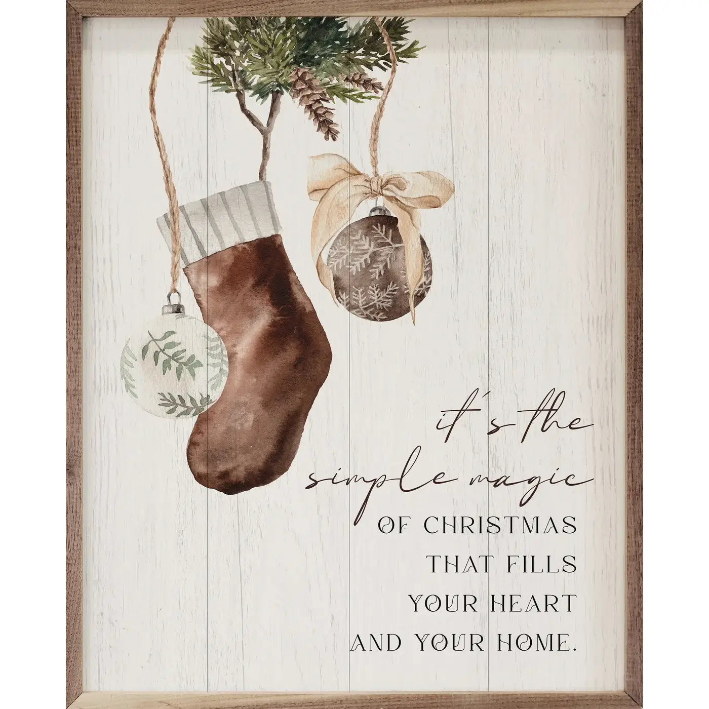 Wood Framed Christmas Stocking Ornament - Handmade Holiday Decor for Tree, Mantel & Festive Home Decorations