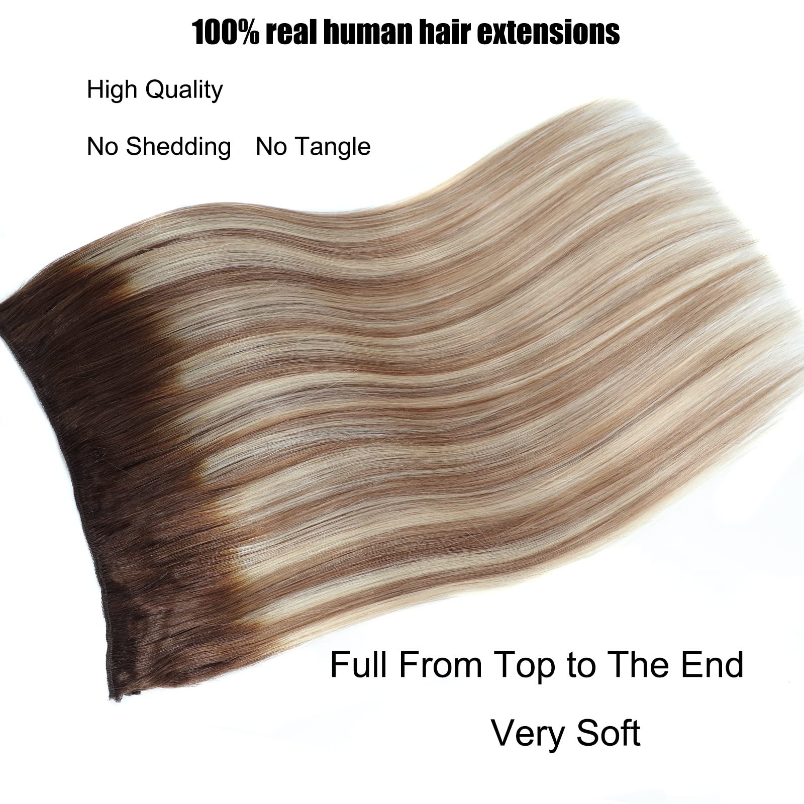 Ugrace 18 Inch 90g Clip-in Human Hair Extensions - Real Human Hair, Balayage Light Brown to Ash Brown & Bleach Blonde, Transparent Invisible Fish Line for Natural Look | Perfect for Daily Wear, Parties, Weddings & Special Occasions
