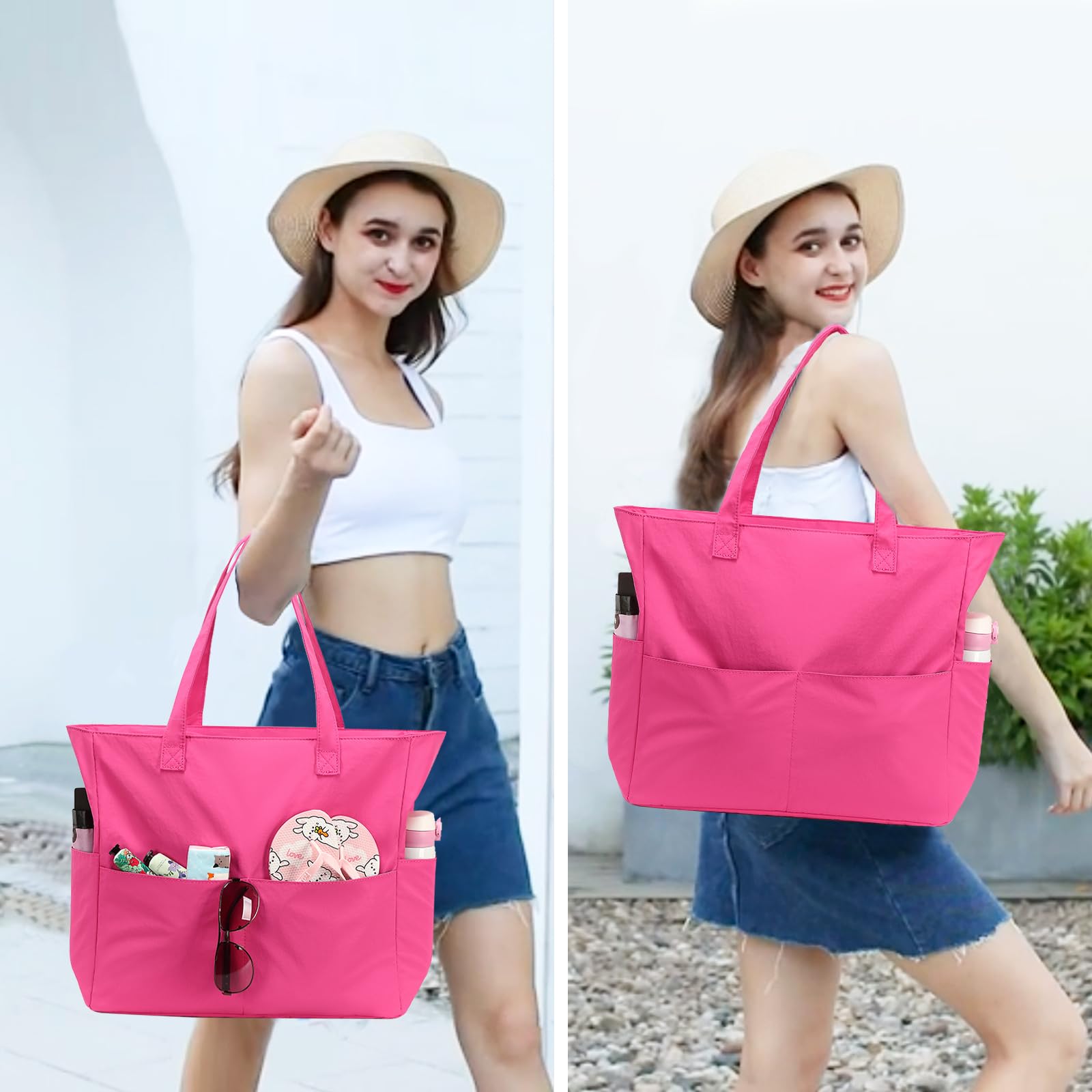 Waterproof Large Beach Tote Bag for Women - Gym, Pool & Travel Carry On Bag with Wet Compartment - Perfect for Swimming, Vacation & Weekender Trips