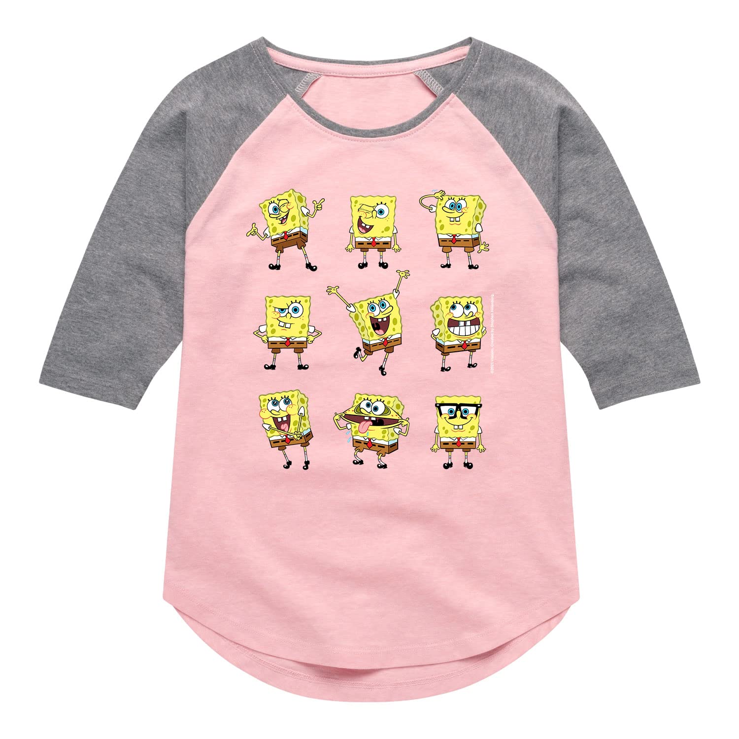 HYBRID APPAREL Spongebob Squarepants Graphic Girls T-Shirt - Raglan Sleeve Tee for Kids | Cartoon Character Top for School, Playdates & Casual Wear