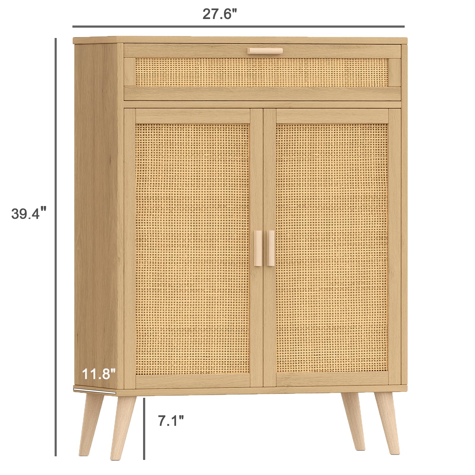 Rovaurx Natural Rattan Accent Floor Storage Cabinet with Large Drawer - Freestanding Bathroom Organizer Cabinet for Bedroom, Living Room & Home Decor (BMGZ107M)