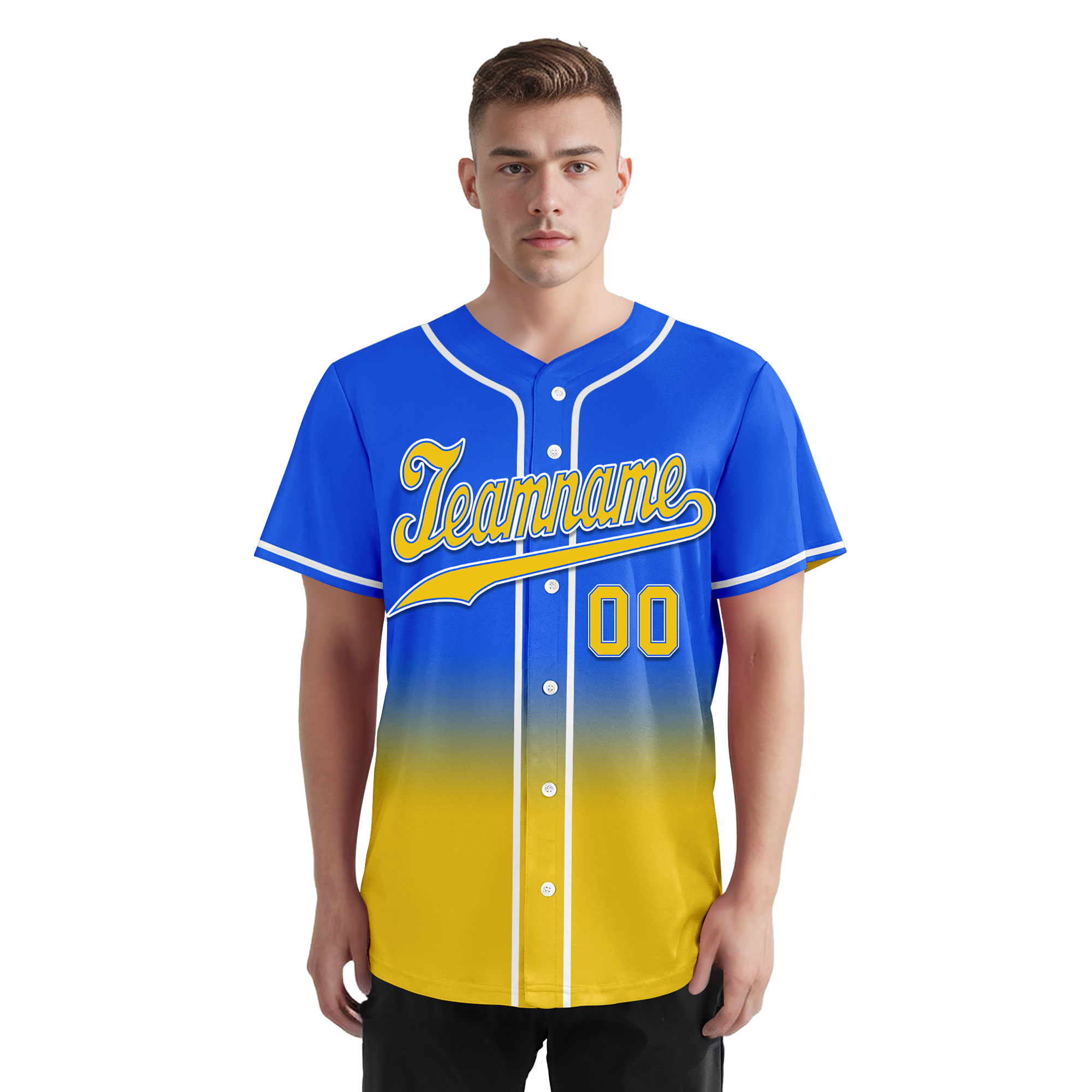 Custom Blue & Yellow Fade Personalized Baseball Jersey - Authentic Player Style BSBJ01 for Sports Fans & Team Events | Perfect for Baseball Games, Fan Gear & Custom Team Uniforms