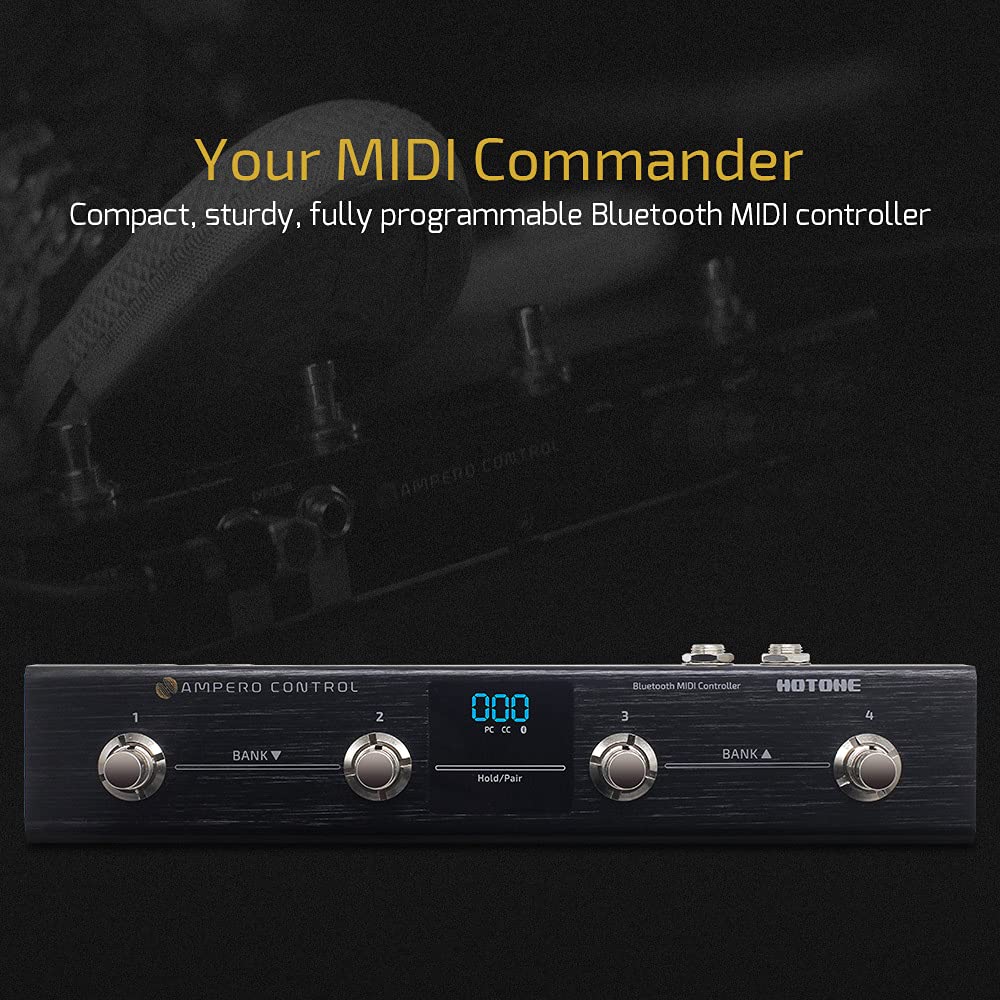 HOTONE MIDI Foot Controller Pedal - Bluetooth Ampero Control with 4 Buttons for Guitar Effects & Music Production | Perfect for Live Performances & Studio Recording