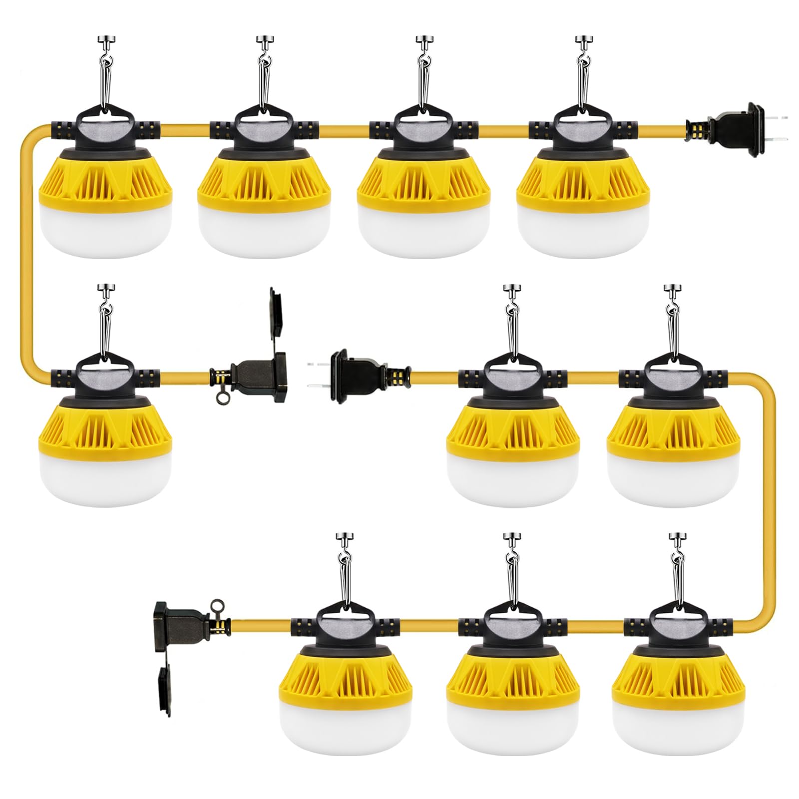 StarWorld 100FT 10-Bulb LED Construction String Lights - 100W Waterproof Temporary Work Lighting with Aluminum Housing (1300LM, E26 Base) - Ideal for Jobsite, Attic, Crawlspace, Warehouse & Outdoor Use