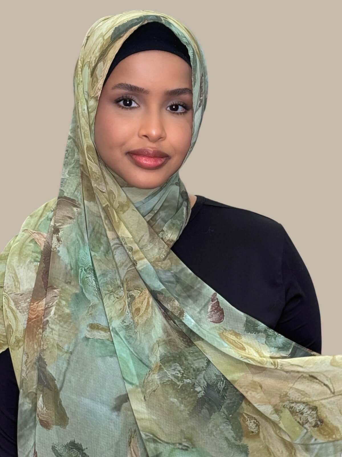 Printed Chiffon Hijab Willow Drift - Lightweight Muslim Scarf for Women - Perfect for Daily Wear, Prayer, and Special Occasions