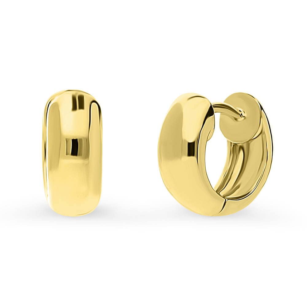 BERRICLE Sterling Silver Dome Huggie Hoop Earrings for Women - Rhodium Plated & Gold Flashed Fashion Jewelry (2 Pairs) | Perfect for Everyday Wear, Parties & Gifts